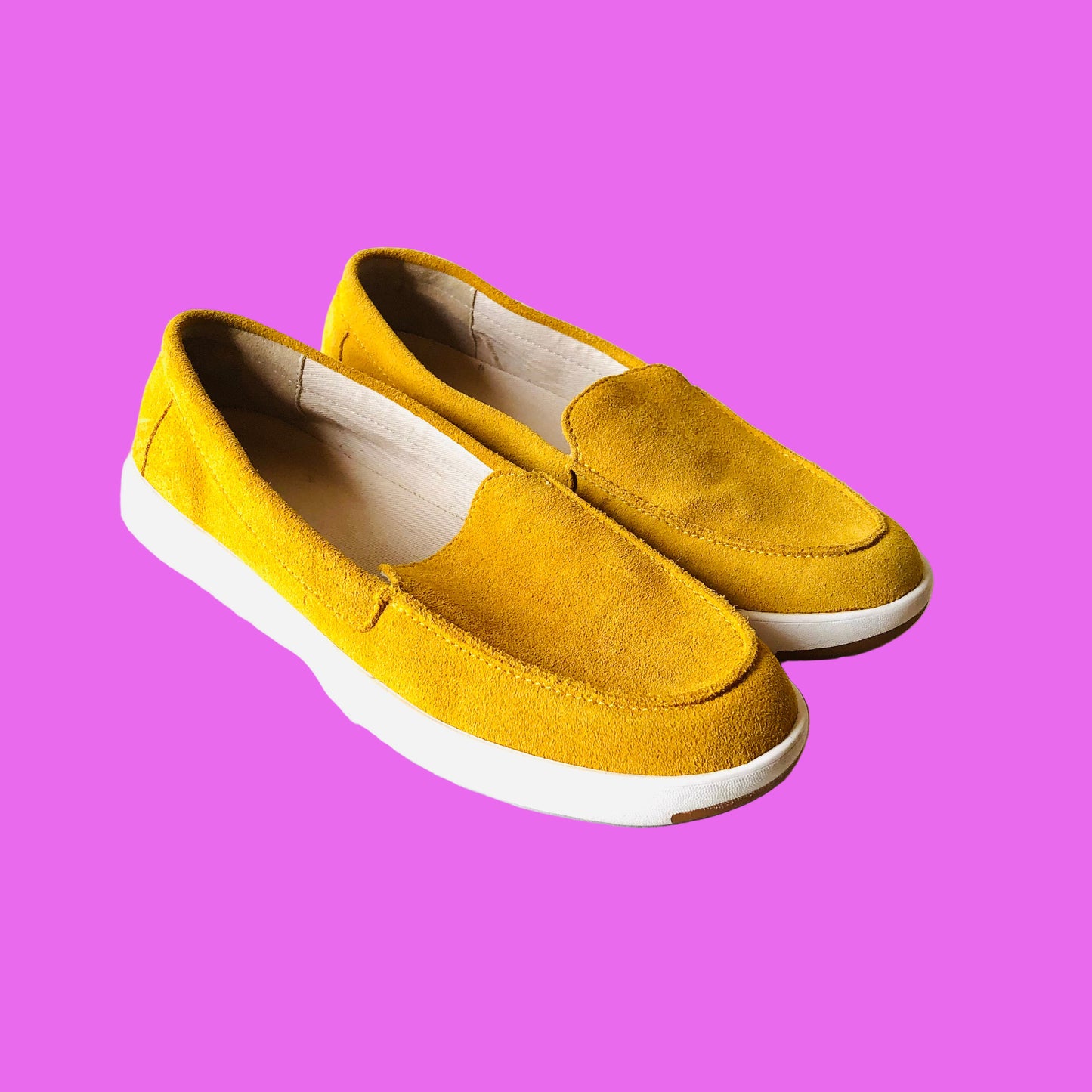 Lands' End Yellow Suede Leather Loafer Flat Slip On Shoes Size 5 (38) Narrow