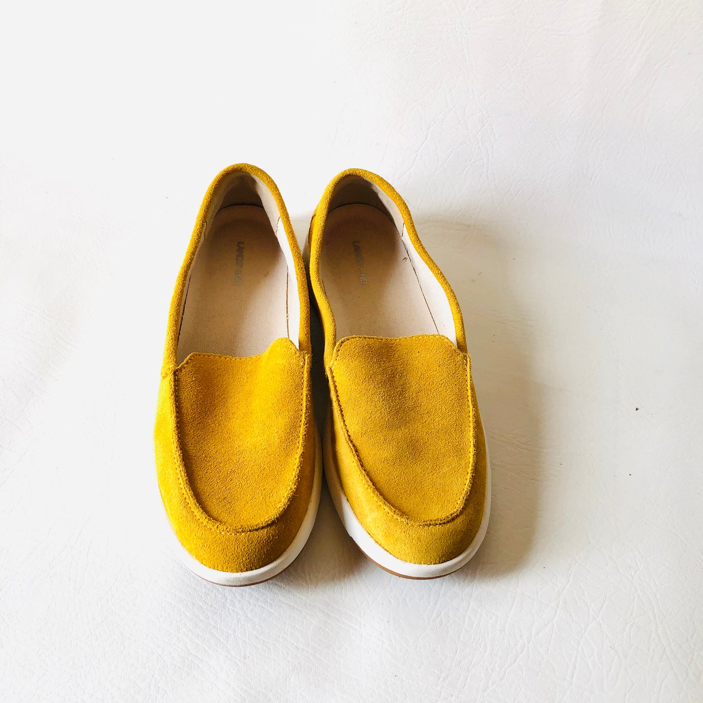 Lands' End Yellow Suede Leather Loafer Flat Slip On Shoes Size 5 (38) Narrow