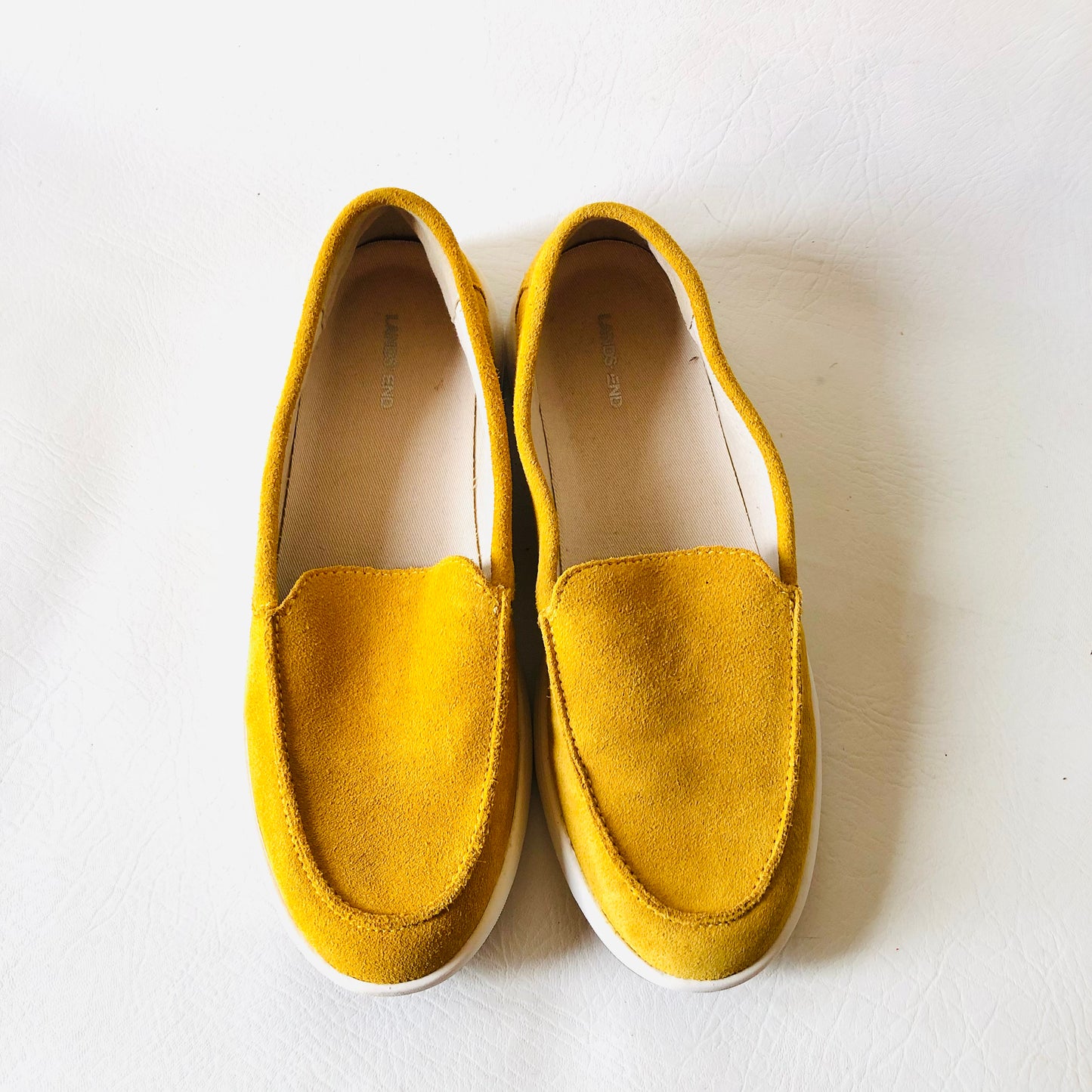 Lands' End Yellow Suede Leather Loafer Flat Slip On Shoes Size 5 (38) Narrow