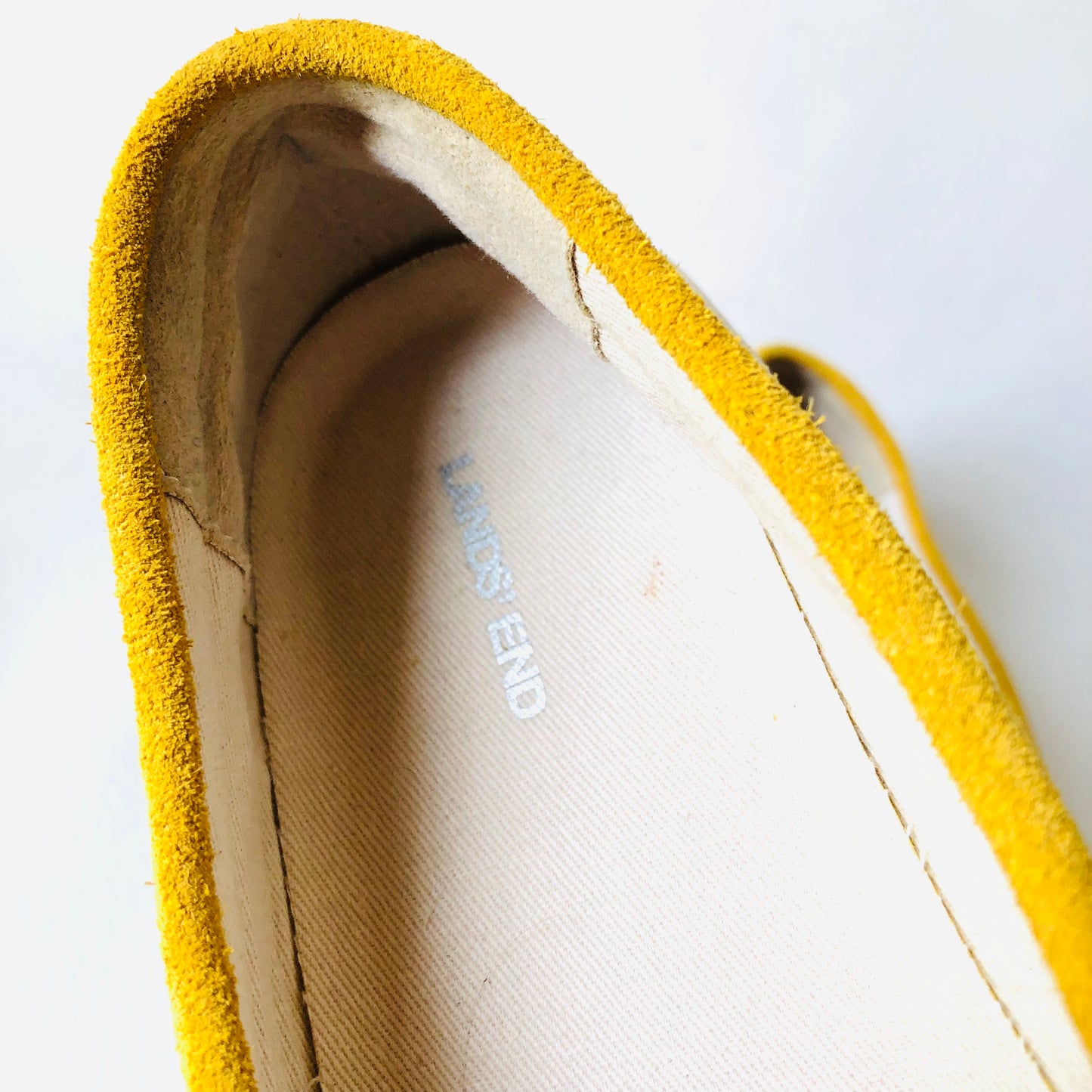 Lands' End Yellow Suede Leather Loafer Flat Slip On Shoes Size 5 (38) Narrow