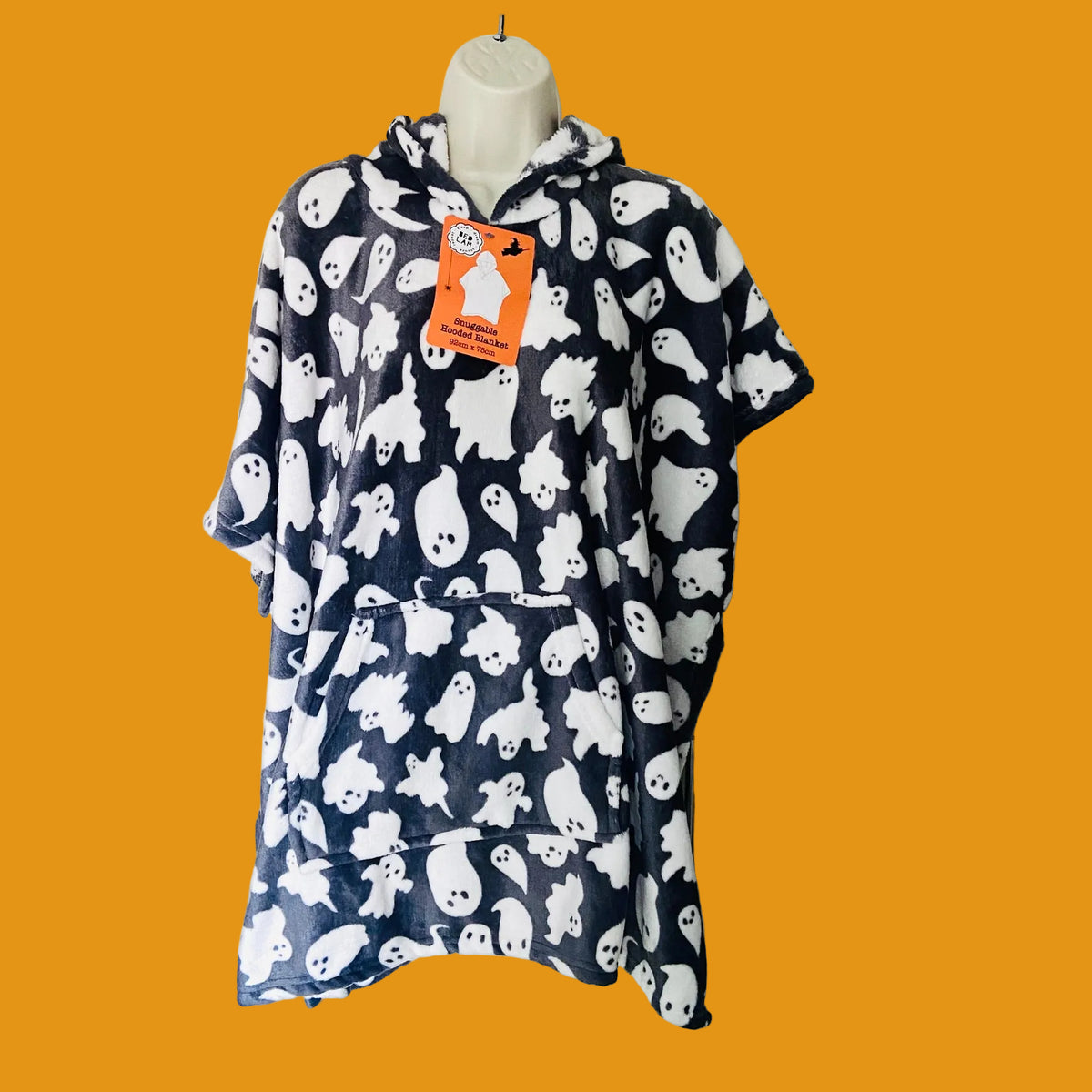 Kids | Bedlam | Snuggable Hooded Wearable Blanket | Poncho | Ghost Print | 92 x 75cm | NEW | Halloween | Soft | RRP £30