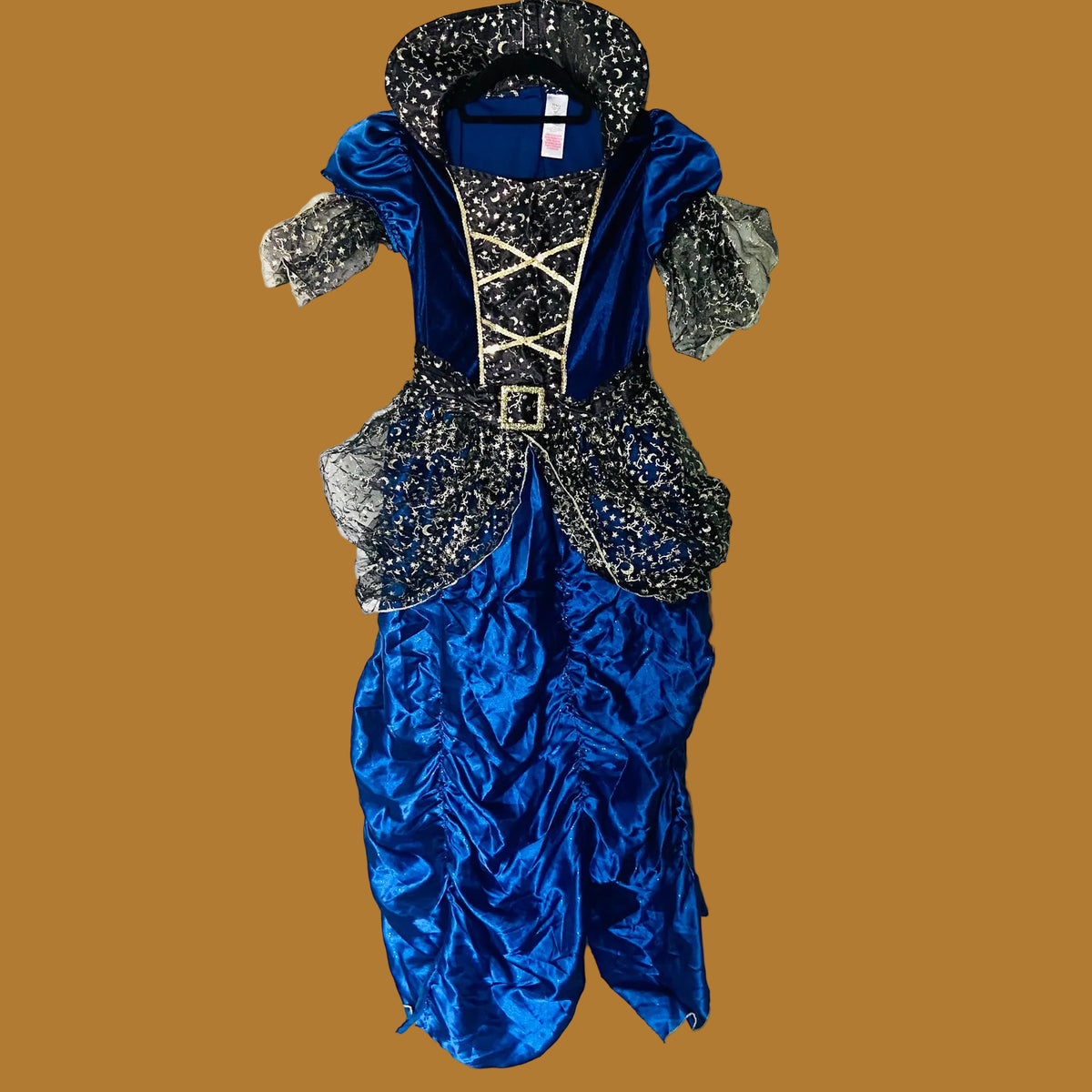 Girls Halloween Witch Costume | Dress | Blue & Gold Trim | Age 11-12 Years | Damaged