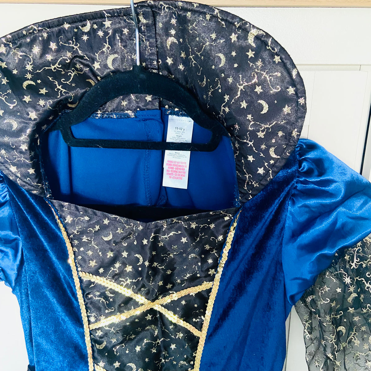 Girls Halloween Witch Costume | Dress | Blue & Gold Trim | Age 11-12 Years | Damaged