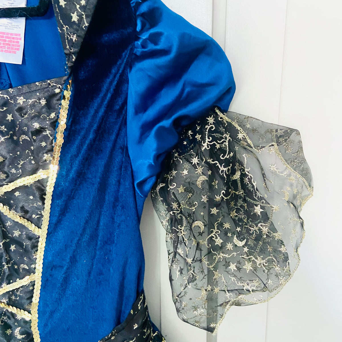 Girls Halloween Witch Costume | Dress | Blue & Gold Trim | Age 11-12 Years | Damaged