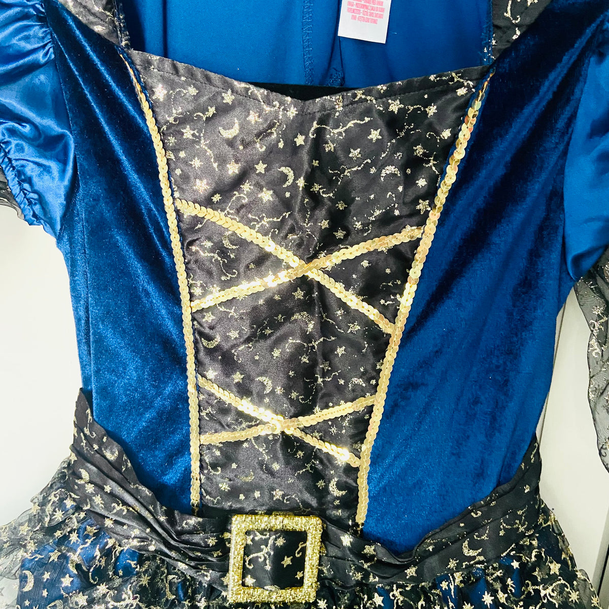 Girls Halloween Witch Costume | Dress | Blue & Gold Trim | Age 11-12 Years | Damaged