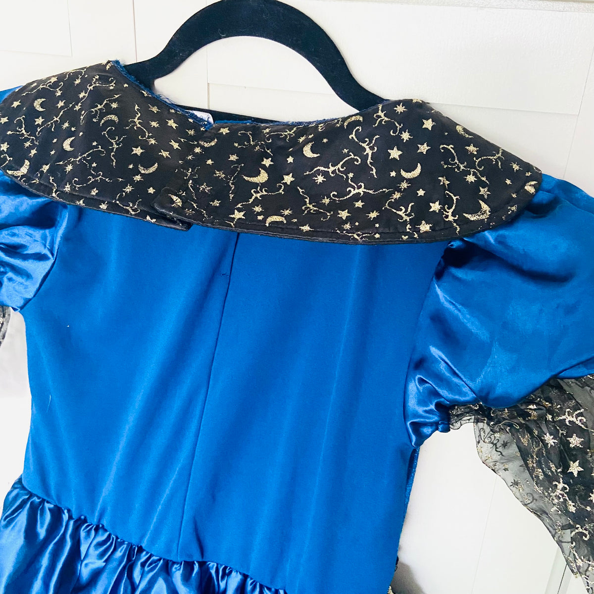 Girls Halloween Witch Costume | Dress | Blue & Gold Trim | Age 11-12 Years | Damaged