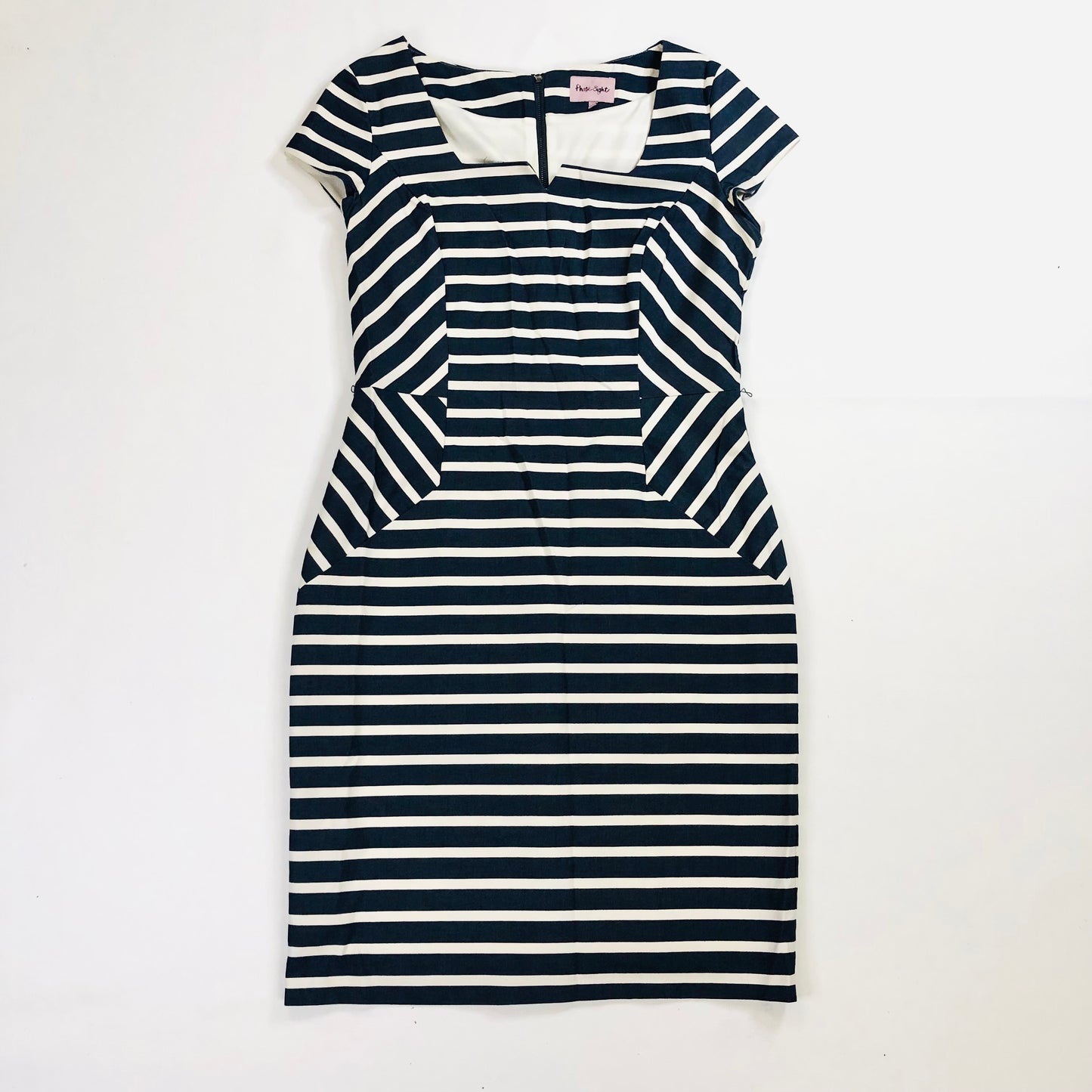 Phase Eight Blue & White Striped Nautical Pencil Wiggle Dress Size 14 Cotton