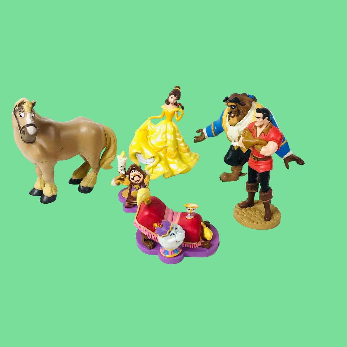 Disney Store Beauty and The Beast Playset 6x 4” Figures Belle Gaston 2016 Rare - Complete Set