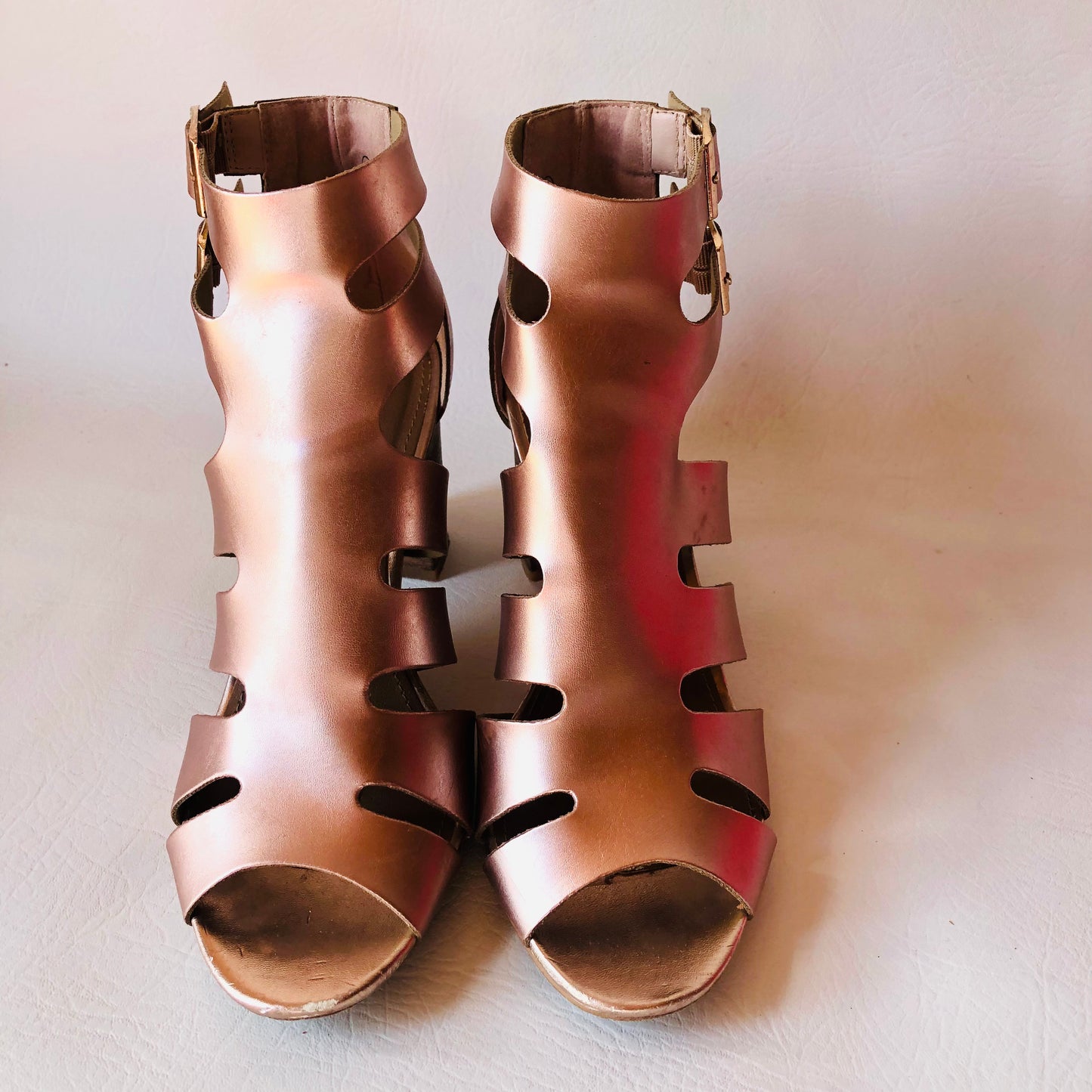 Dolcis Rose Gold Strappy Gladiator Style Block Sandal Heels Size 6 (39)