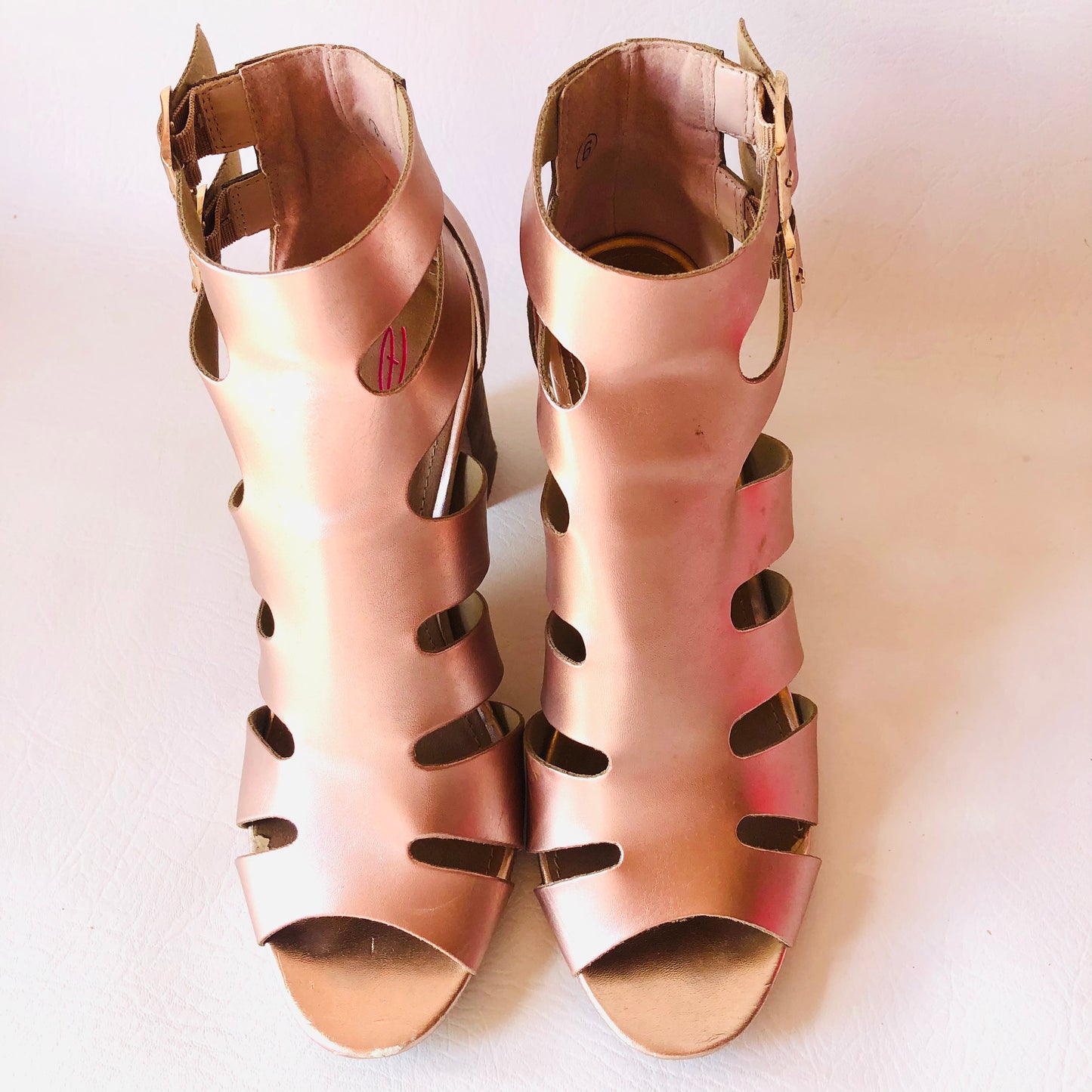 Dolcis Rose Gold Strappy Gladiator Style Block Sandal Heels Size 6 (39)