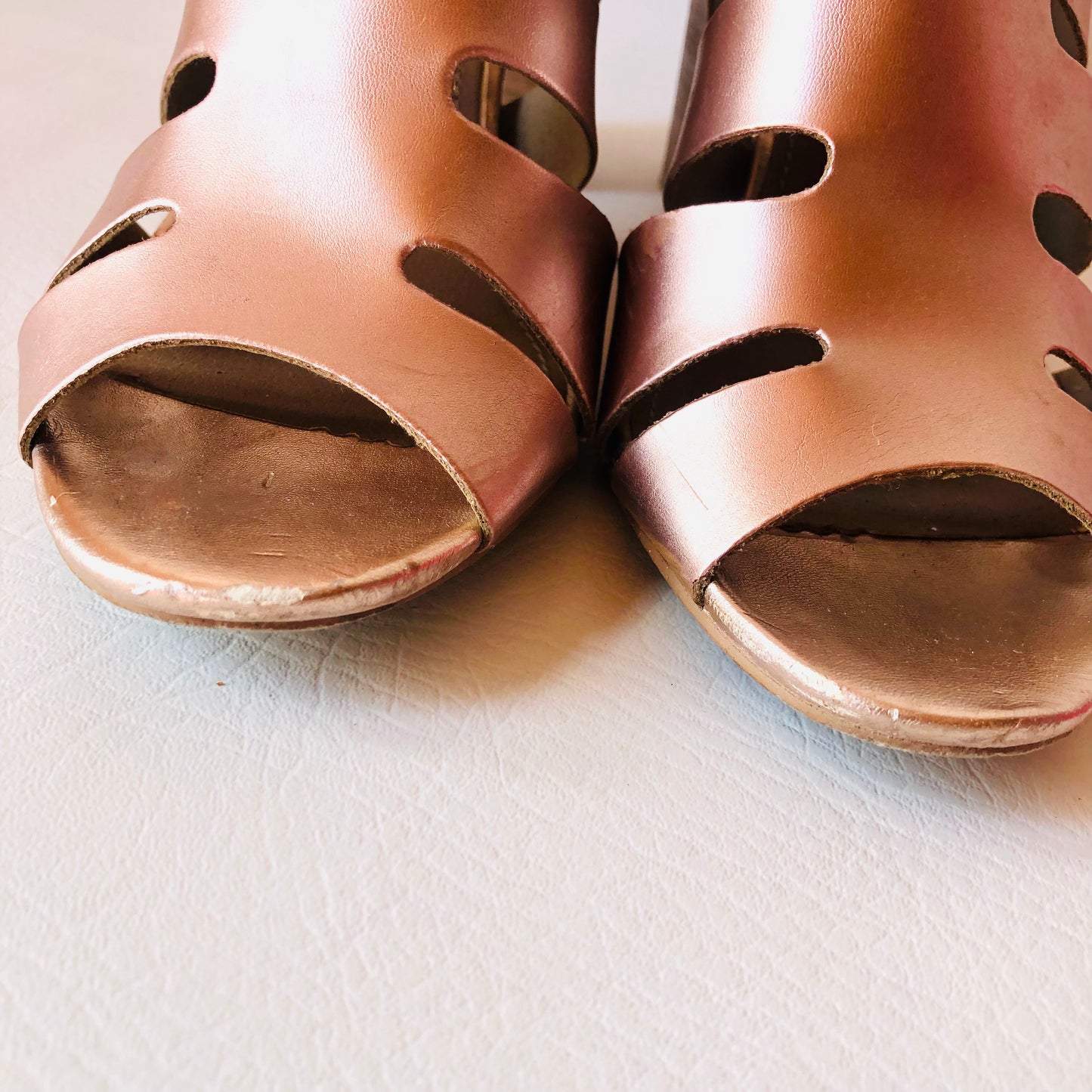 Dolcis Rose Gold Strappy Gladiator Style Block Sandal Heels Size 6 (39)