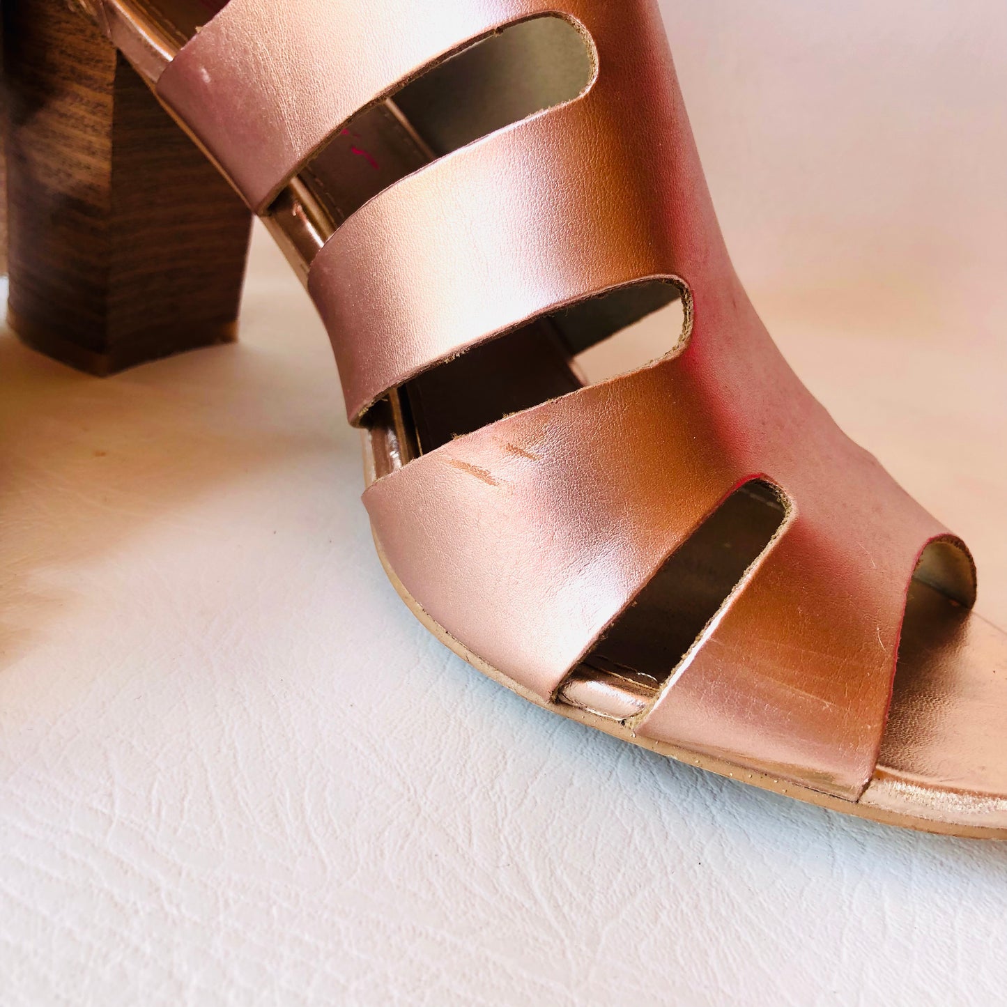 Dolcis Rose Gold Strappy Gladiator Style Block Sandal Heels Size 6 (39)