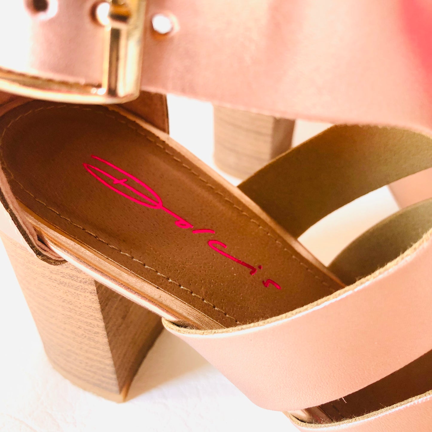 Dolcis Rose Gold Strappy Gladiator Style Block Sandal Heels Size 6 (39)