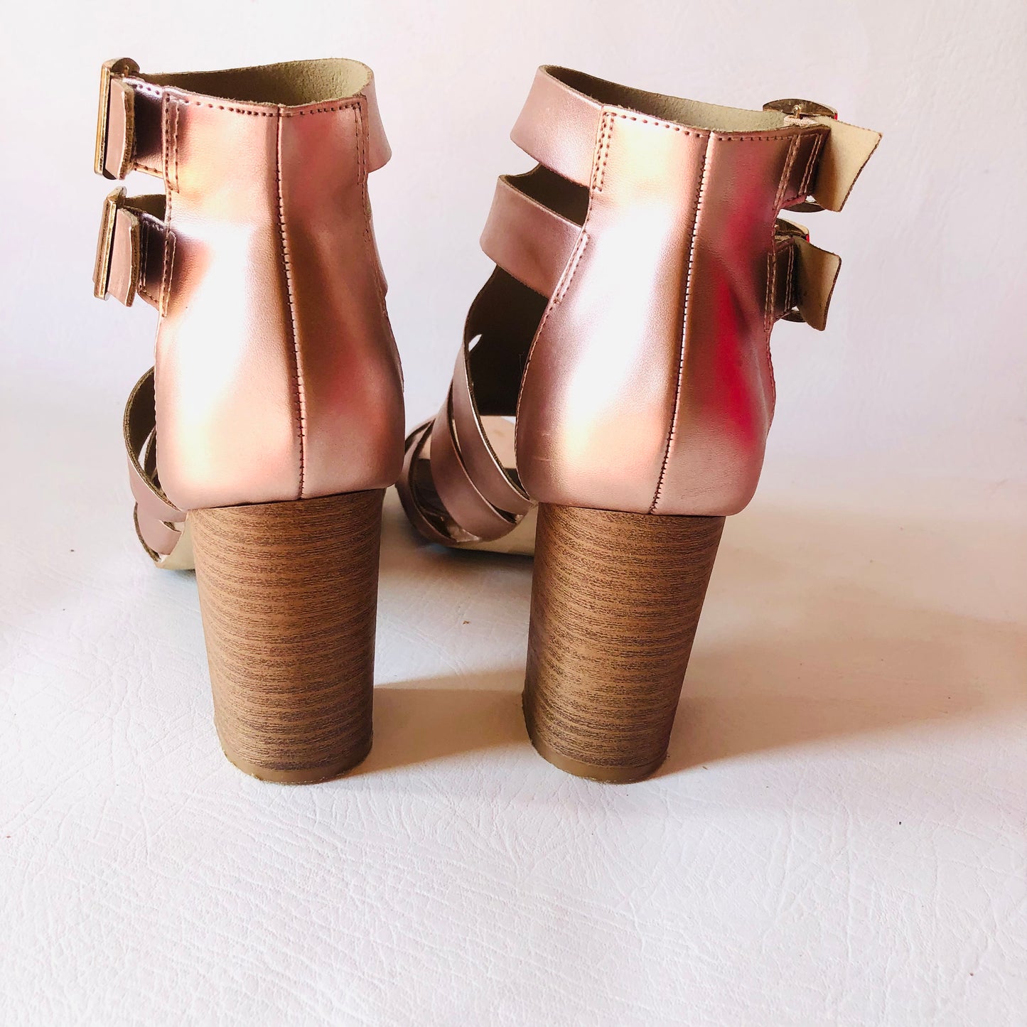 Dolcis Rose Gold Strappy Gladiator Style Block Sandal Heels Size 6 (39)