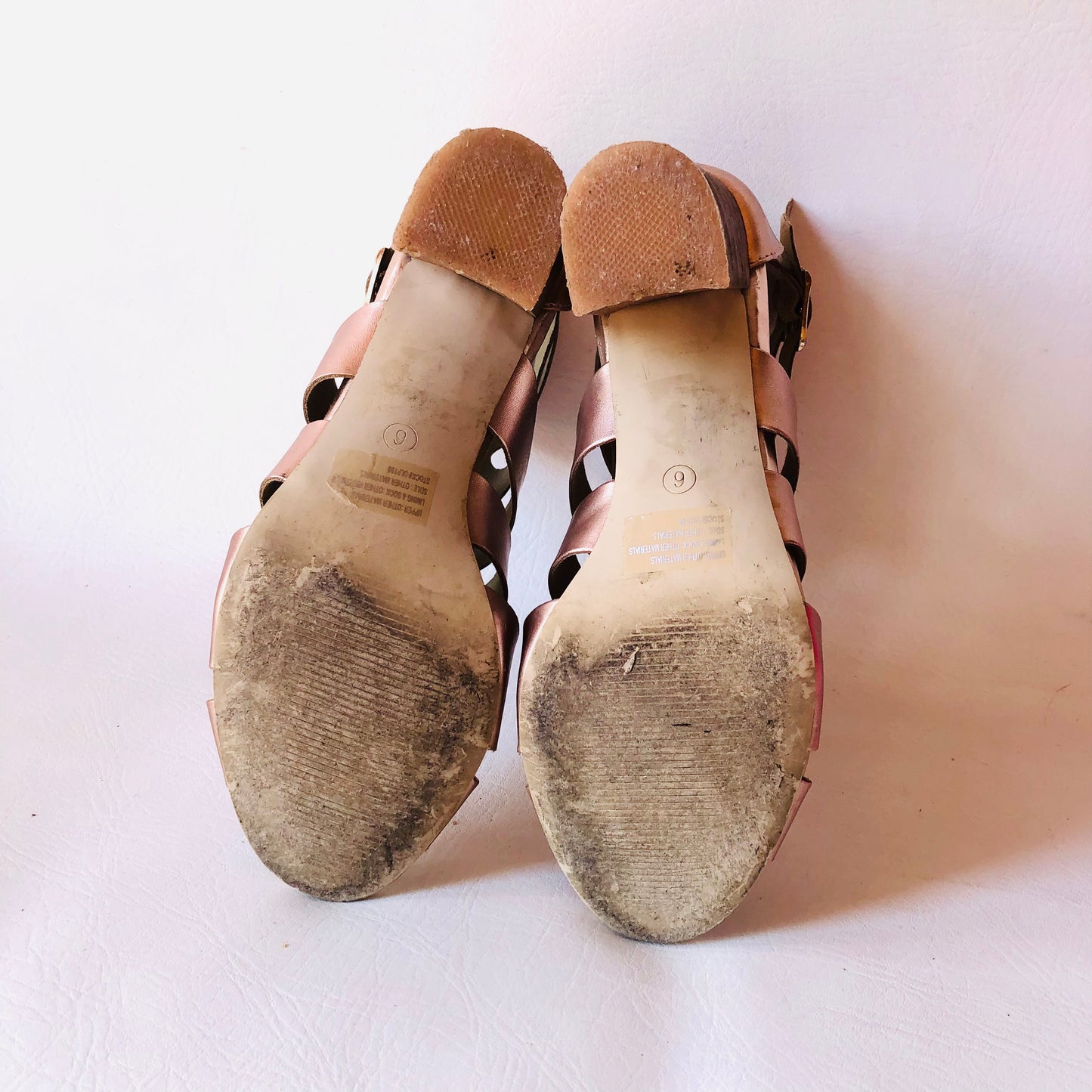 Dolcis Rose Gold Strappy Gladiator Style Block Sandal Heels Size 6 (39)