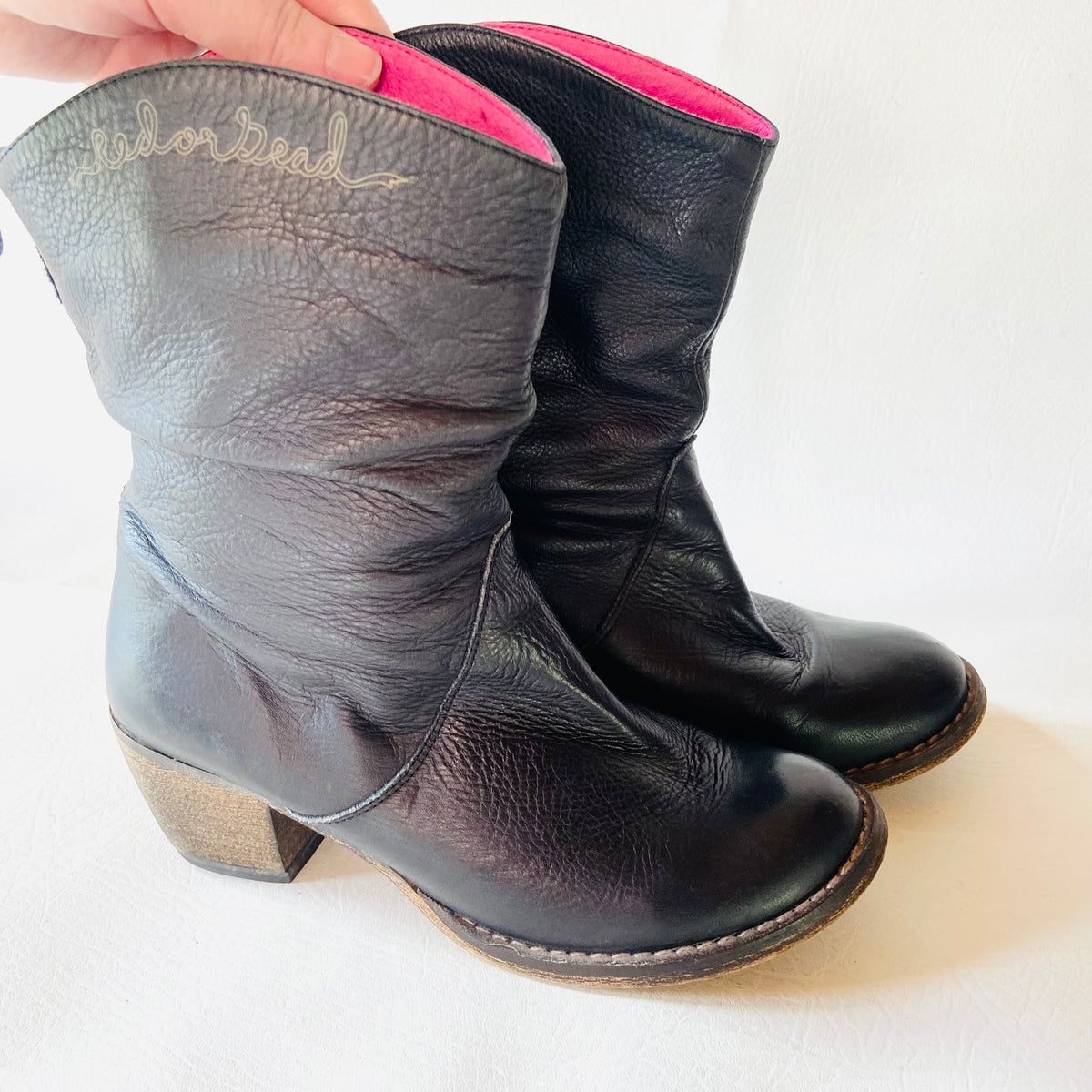 Red Or Dead | Dark Blue | Soft Leather | 'Cobbled Together' | Slouch Western Cowboy Boots | Size 4 (37)