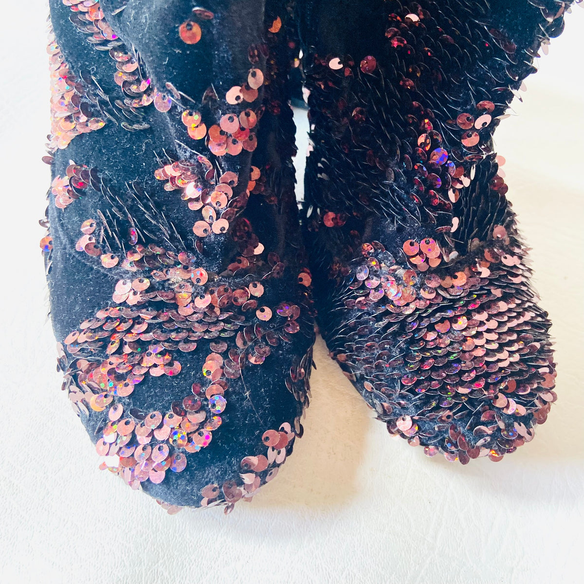 Topshop | Black Velvet & Copper Red Sequin | Block Heel Ankle Boots | Size 4 (37)