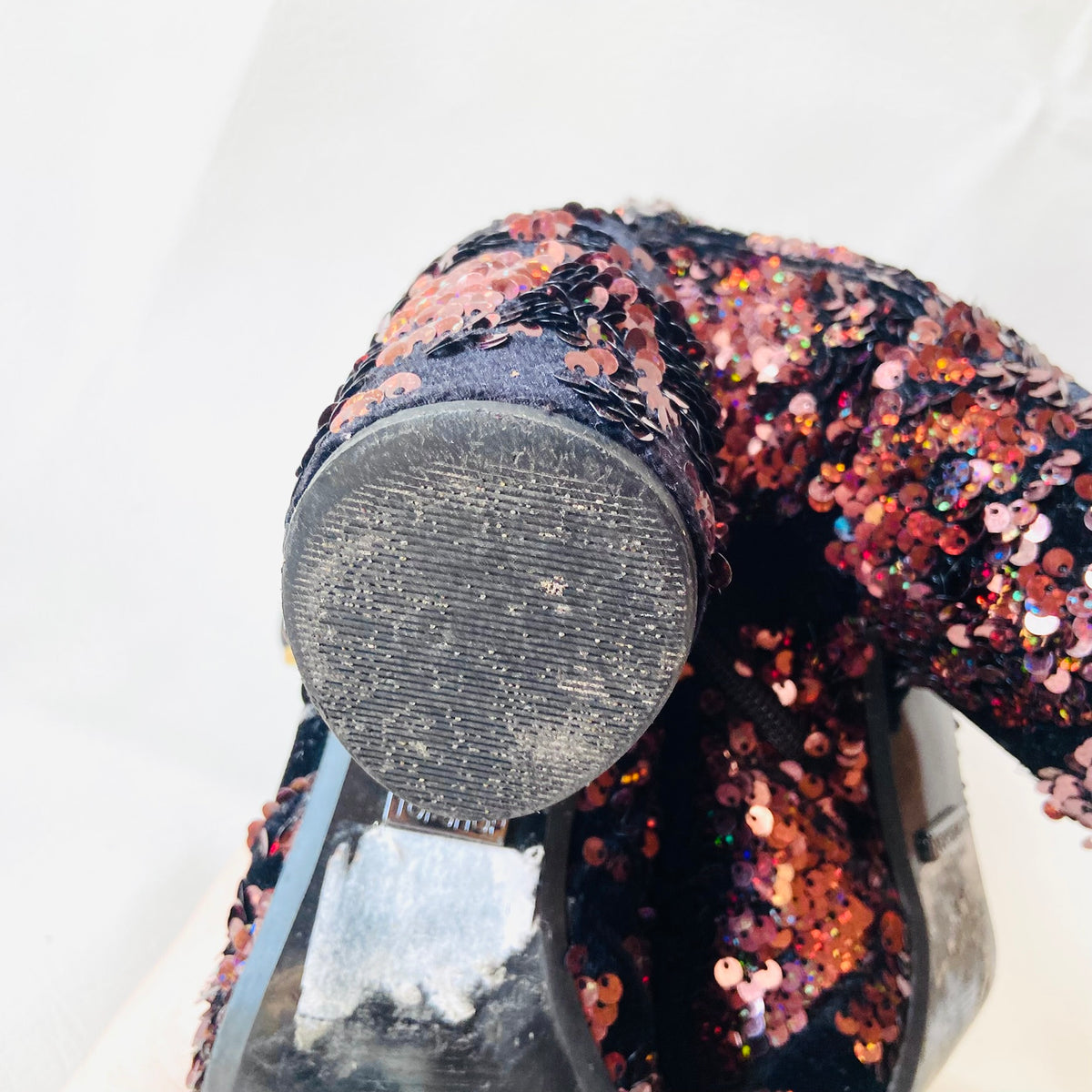 Topshop | Black Velvet & Copper Red Sequin | Block Heel Ankle Boots | Size 4 (37)
