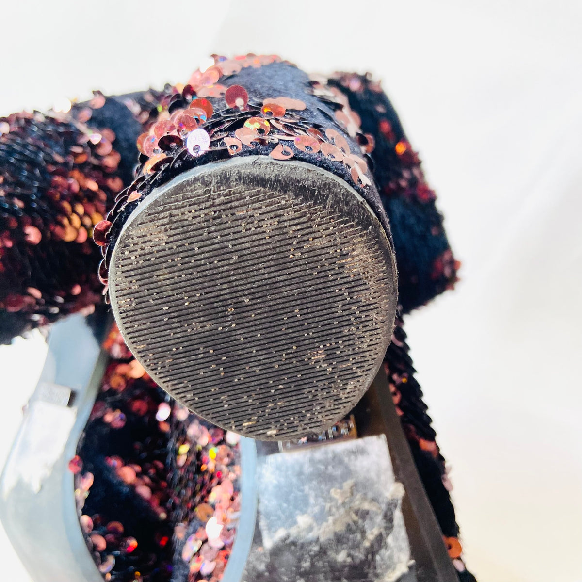 Topshop | Black Velvet & Copper Red Sequin | Block Heel Ankle Boots | Size 4 (37)