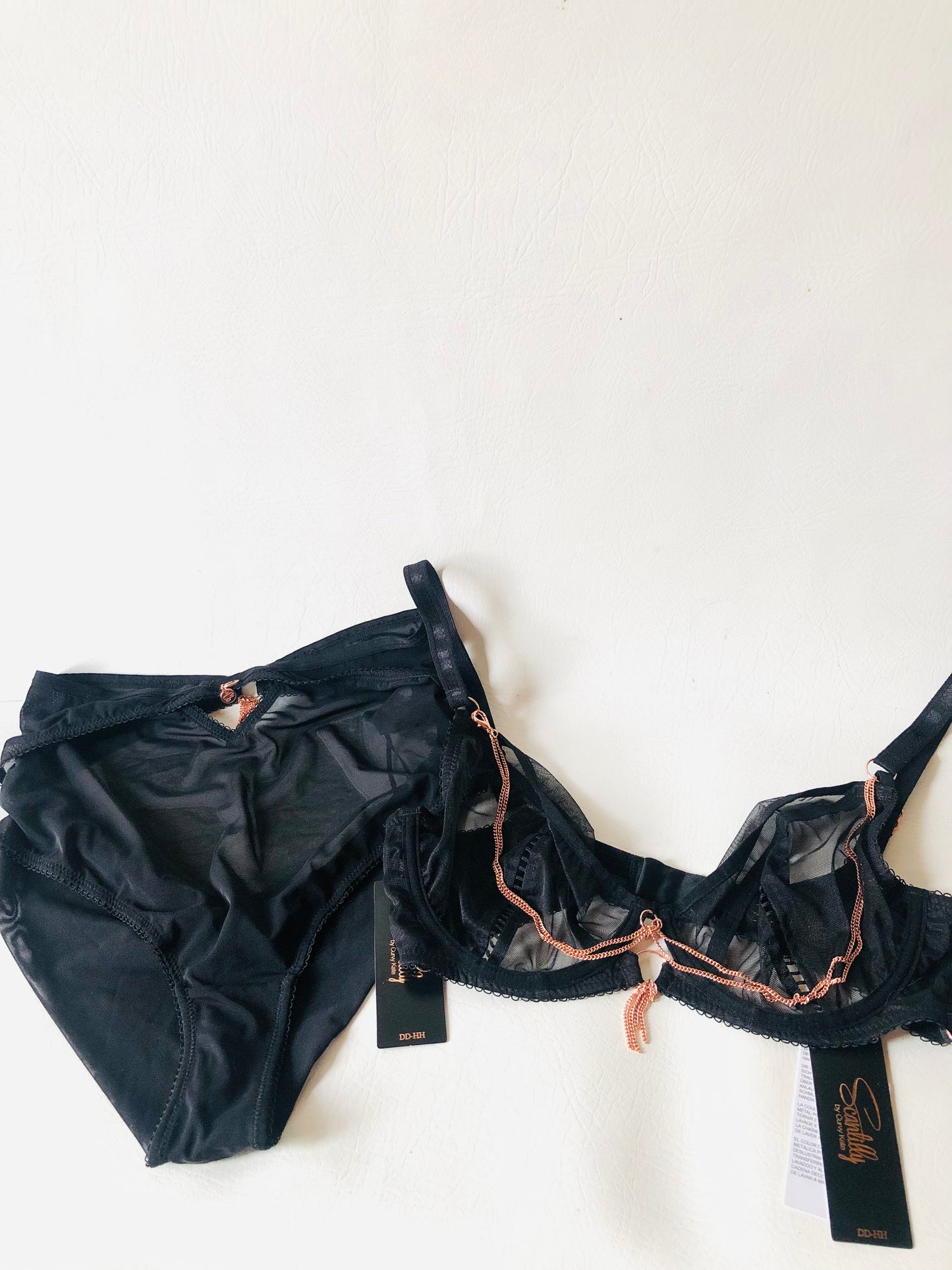 Scantilly Curvy Kate Unchained Black Mesh Lingerie Set Bra Highwaisted Brief 32E / Small NEW