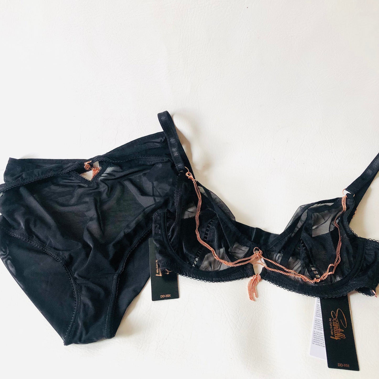 Scantilly Curvy Kate Unchained Black Mesh Lingerie Set Bra Highwaisted Brief 32E / Small NEW