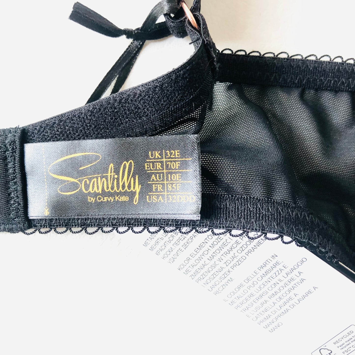 Scantilly Curvy Kate Unchained Black Mesh Lingerie Set Bra Highwaisted Brief 32E / Small NEW