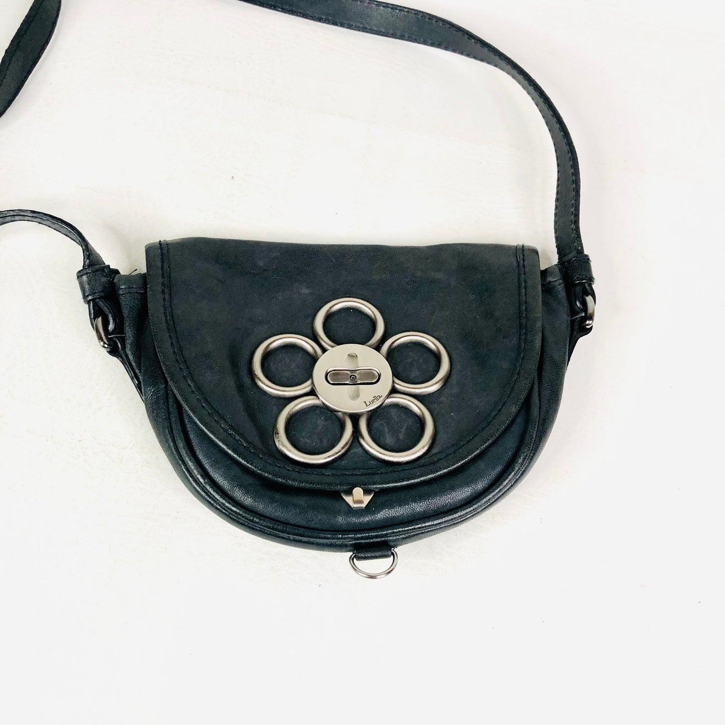 Luella Designer Black Leather Extra Small Crossbody Pouch Bag *See Description*