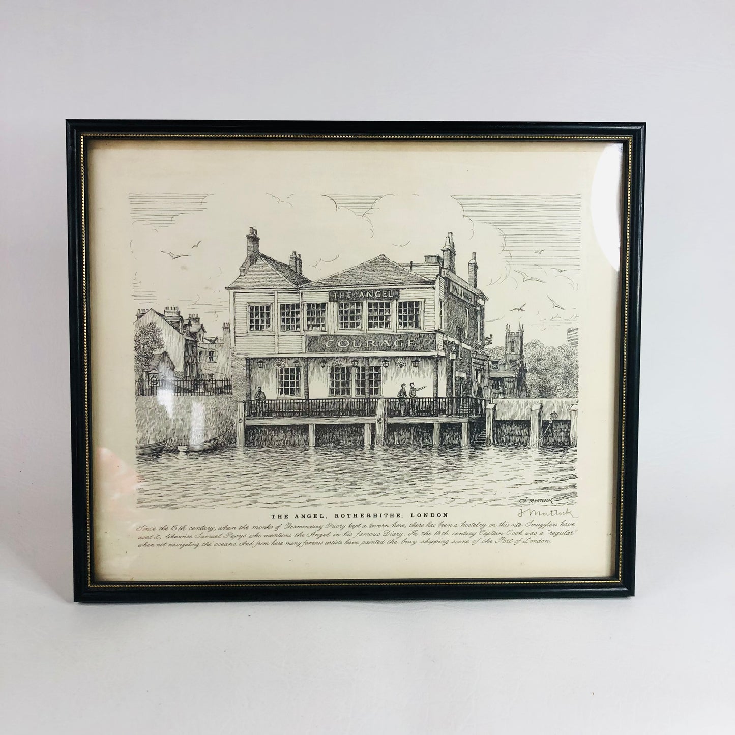 Vintage J. Mortlock Print: The Angel Rotherhithe London Pub History Art Framed