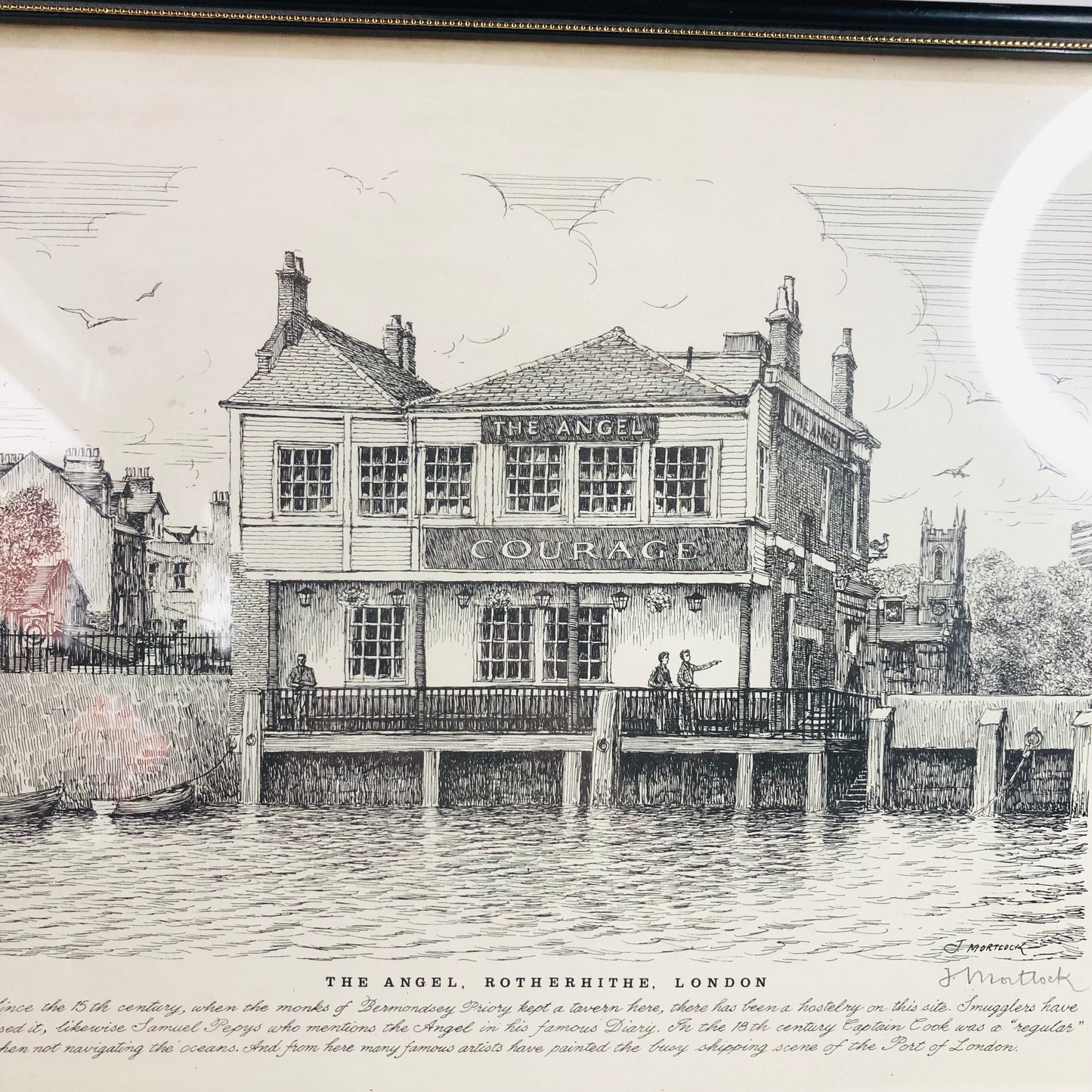 Vintage J. Mortlock Print: The Angel Rotherhithe London Pub History Art Framed