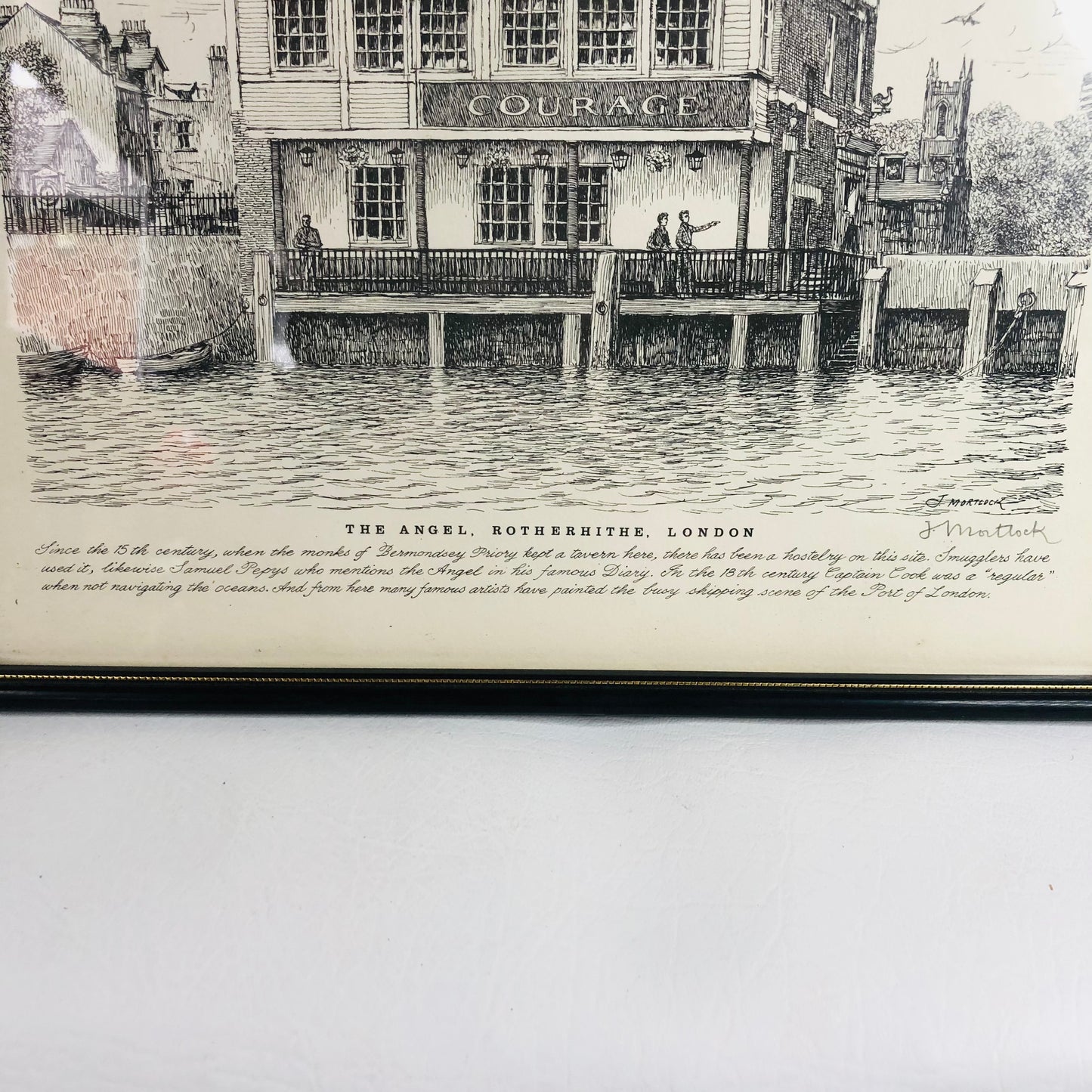 Vintage J. Mortlock Print: The Angel Rotherhithe London Pub History Art Framed