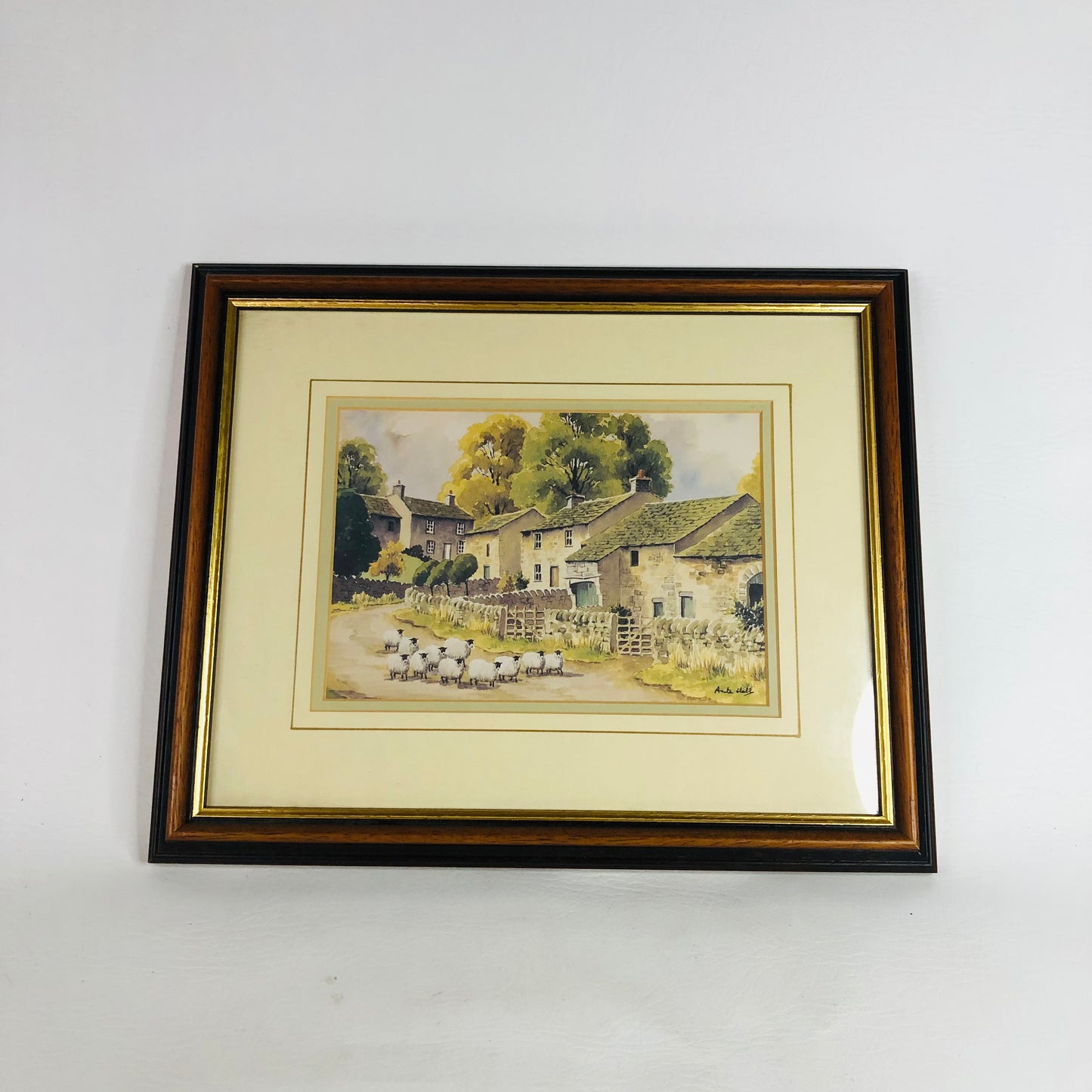 Anita Hall Yorkshire Artist Signed Brown Framed Watercolour Print - Thorpe - 14" x 12"