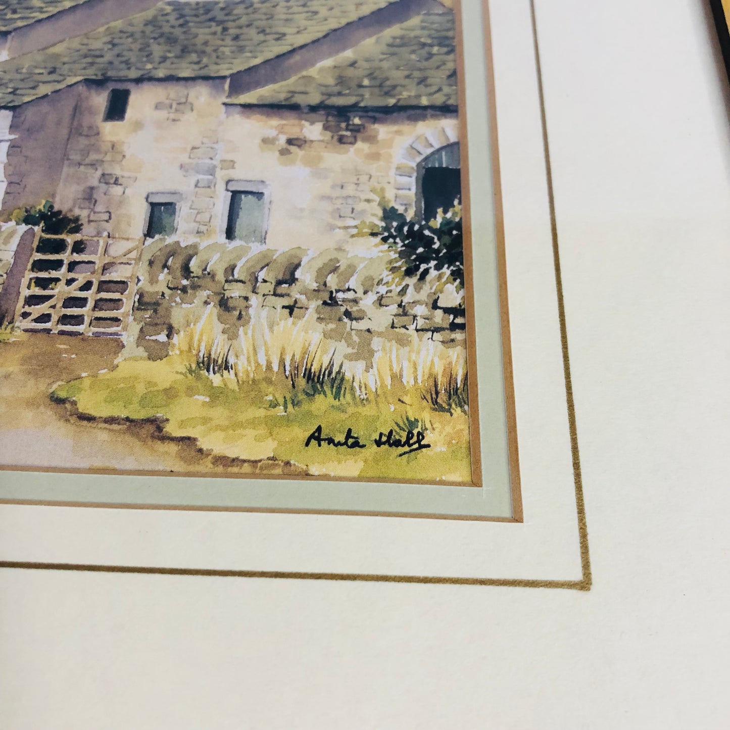 Anita Hall Yorkshire Artist Signed Brown Framed Watercolour Print - Thorpe - 14" x 12"