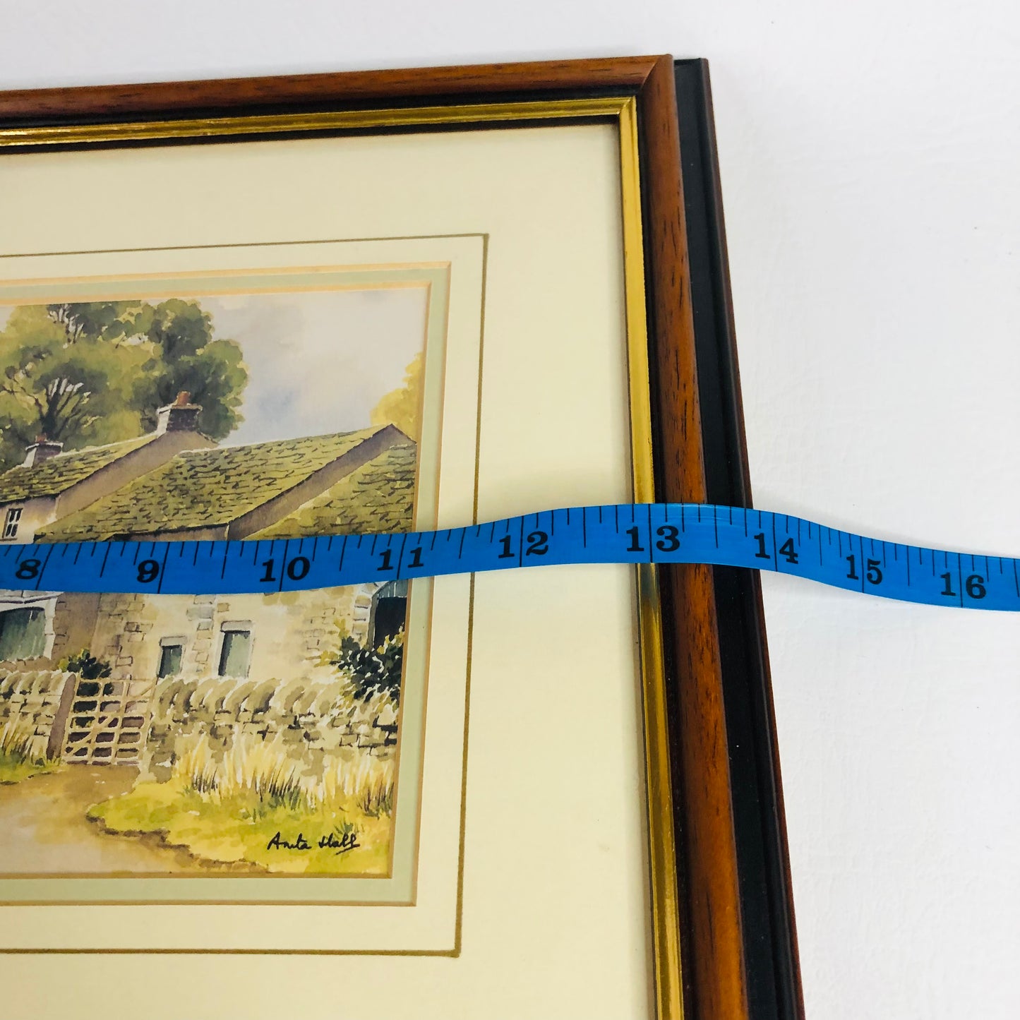 Anita Hall Yorkshire Artist Signed Brown Framed Watercolour Print - Thorpe - 14" x 12"
