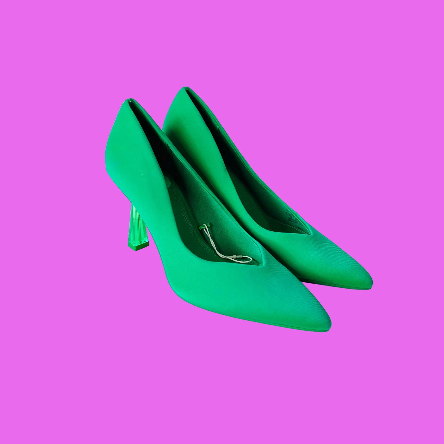 Stradivarius Emerald Green Pointed Court Shoe With Perspex Heels Size 4 (37) NEW