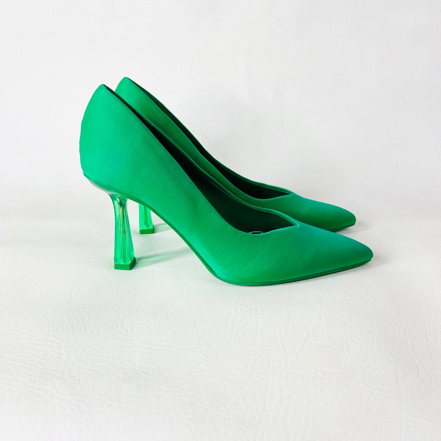 Stradivarius Emerald Green Pointed Court Shoe With Perspex Heels Size 4 (37) NEW