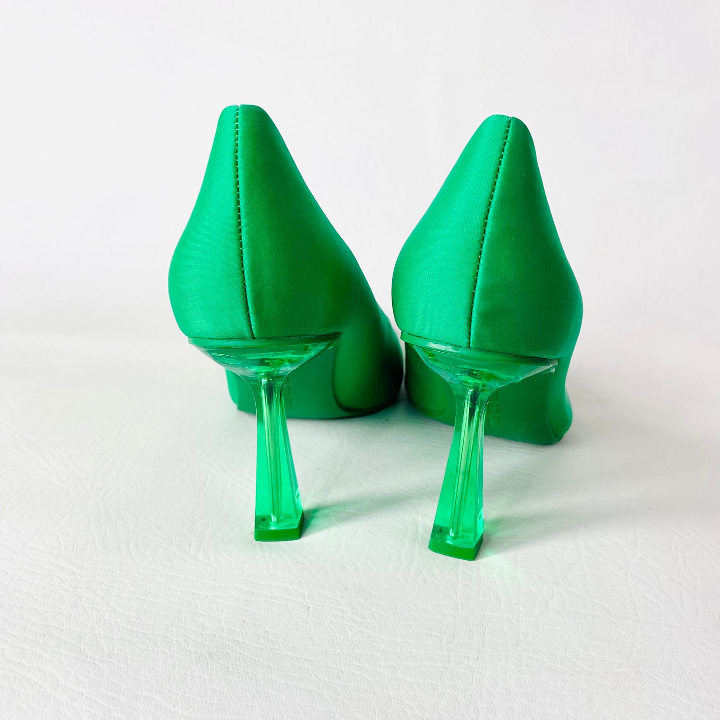 Stradivarius Emerald Green Pointed Court Shoe With Perspex Heels Size 4 (37) NEW