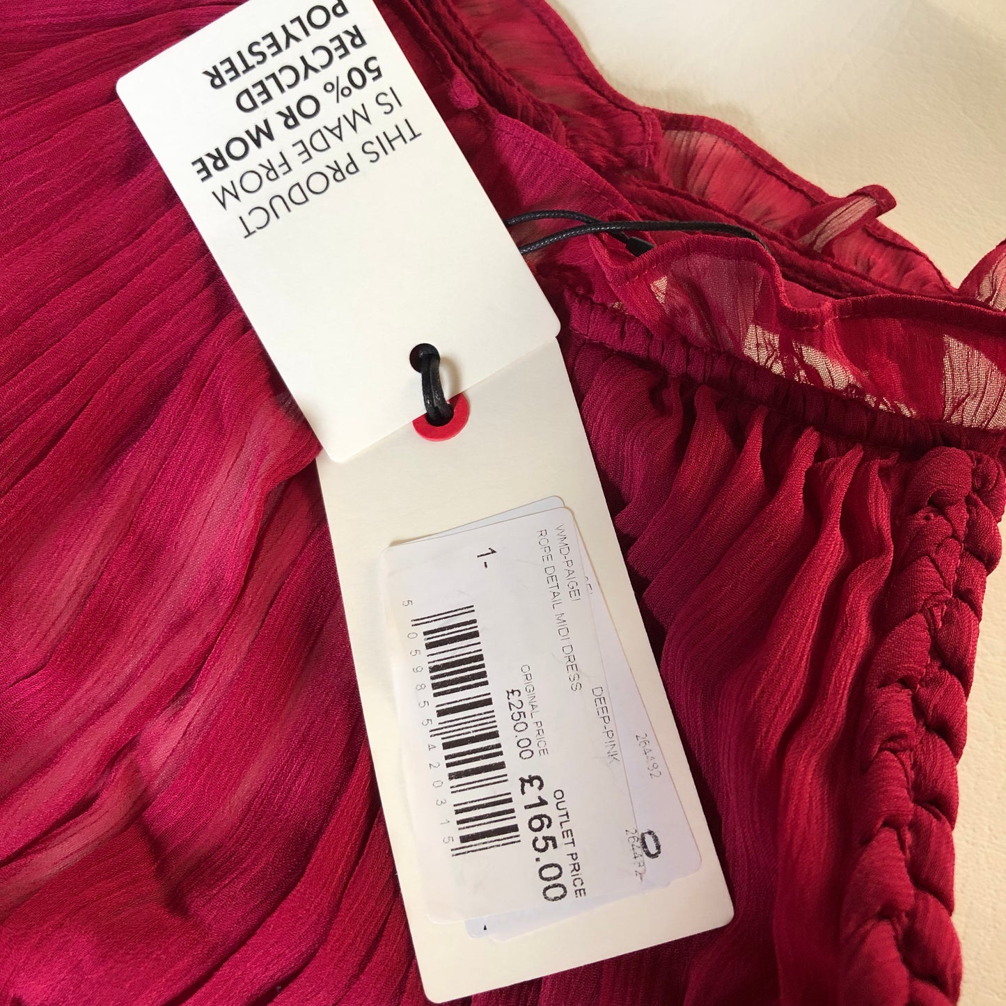 Ted Baker Paigei Rope Detail Midi Dress in Deep Pink Size 1 (UK 8-10) NEW