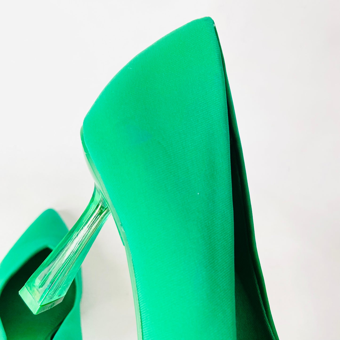 Stradivarius Emerald Green Pointed Court Shoe With Perspex Heels Size 4 (37) NEW
