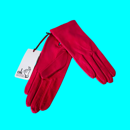 OK Gloves Fuchsia Pink Soft Genuine Leather Ladies Gloves Size 7.5 NEW