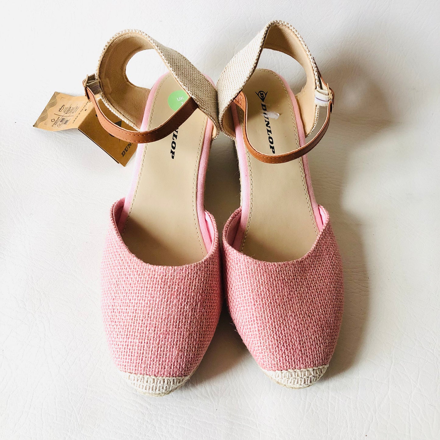 Dunlop Light Pink Indra Wedge Espadrille Memory Foam Sandals Size 7 NEW