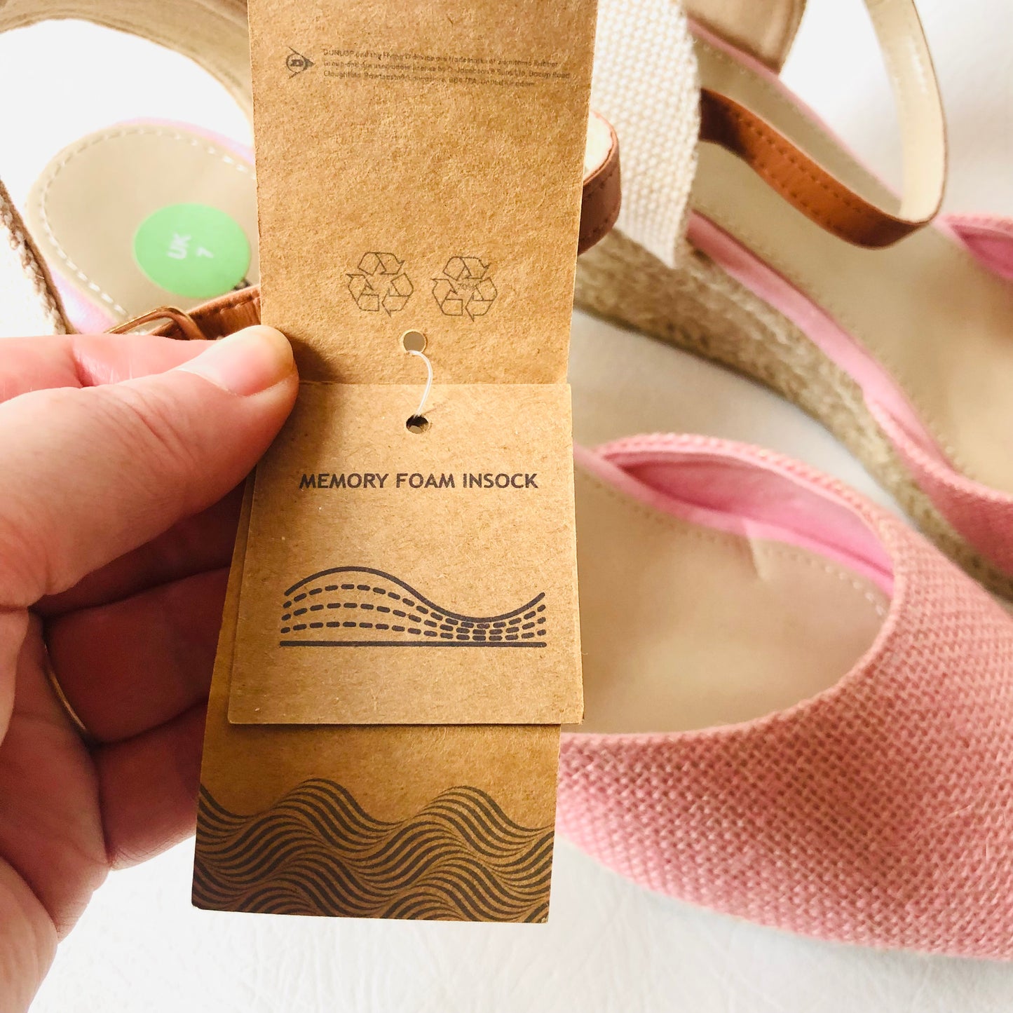 Dunlop Light Pink Indra Wedge Espadrille Memory Foam Sandals Size 7 NEW