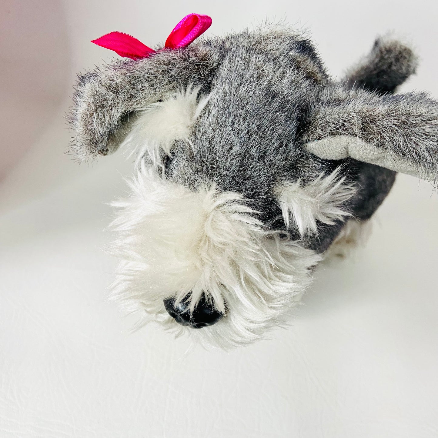 Battat Pucci Pup Grey Schnauzer Dog Pink & White Bow Plush W/ Pink Carry Bag Set