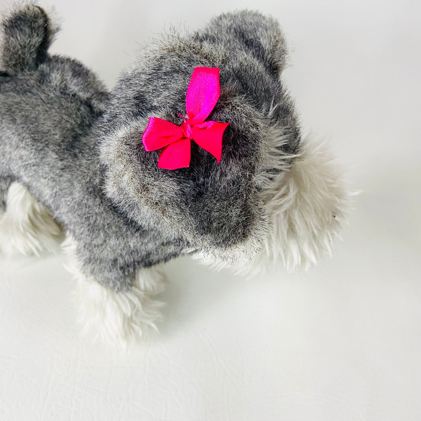 Battat Pucci Pup Grey Schnauzer Dog Pink & White Bow Plush W/ Pink Carry Bag Set