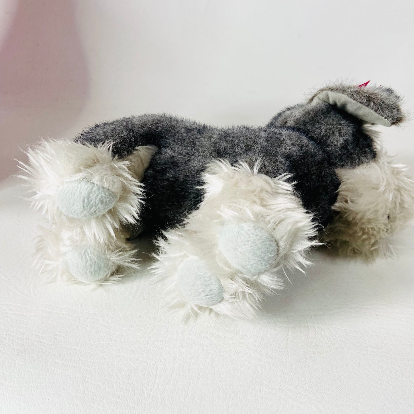 Battat Pucci Pup Grey Schnauzer Dog Pink & White Bow Plush W/ Pink Carry Bag Set