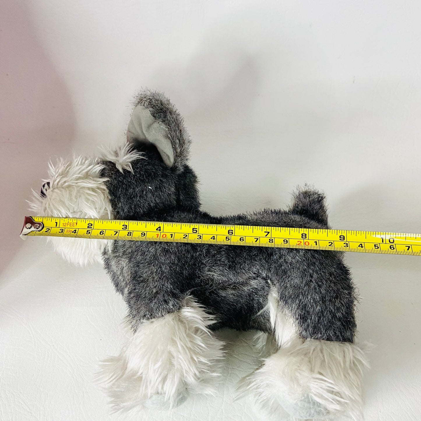 Battat Pucci Pup Grey Schnauzer Dog Pink & White Bow Plush W/ Pink Carry Bag Set