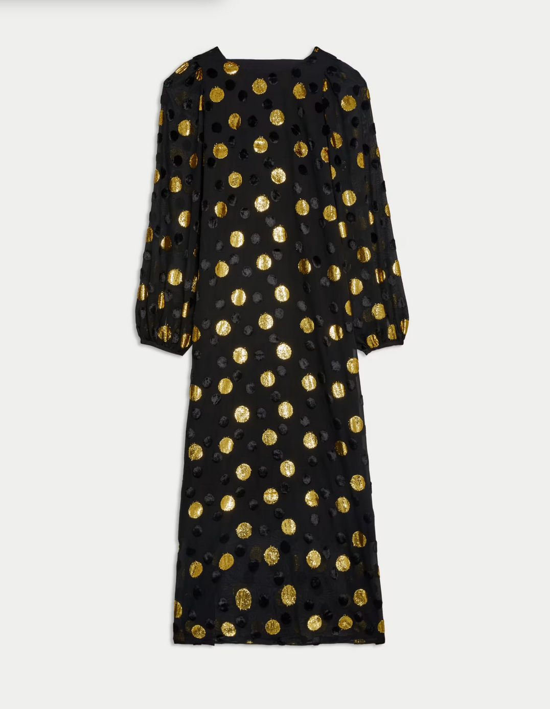 Jaeger (M&S) | Black & Gold Polka Dot | Blouson Sleeve Midi Column Dress | Size 10 | NEW | RRP £135