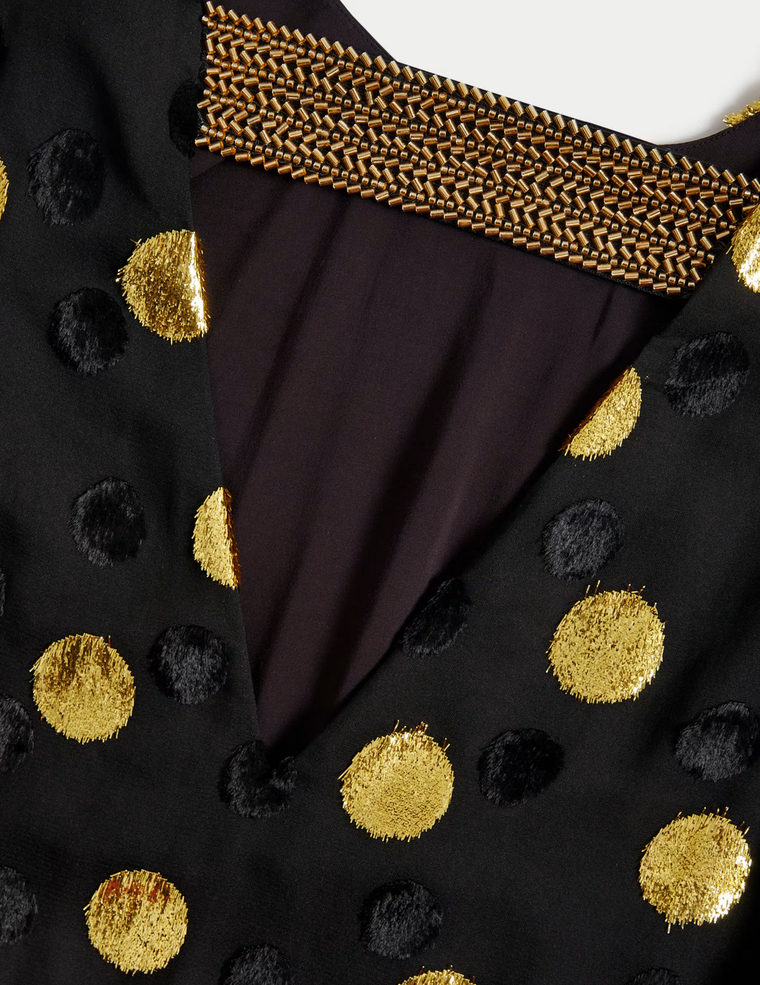 Jaeger (M&S) | Black & Gold Polka Dot | Blouson Sleeve Midi Column Dress | Size 10 | NEW | RRP £135