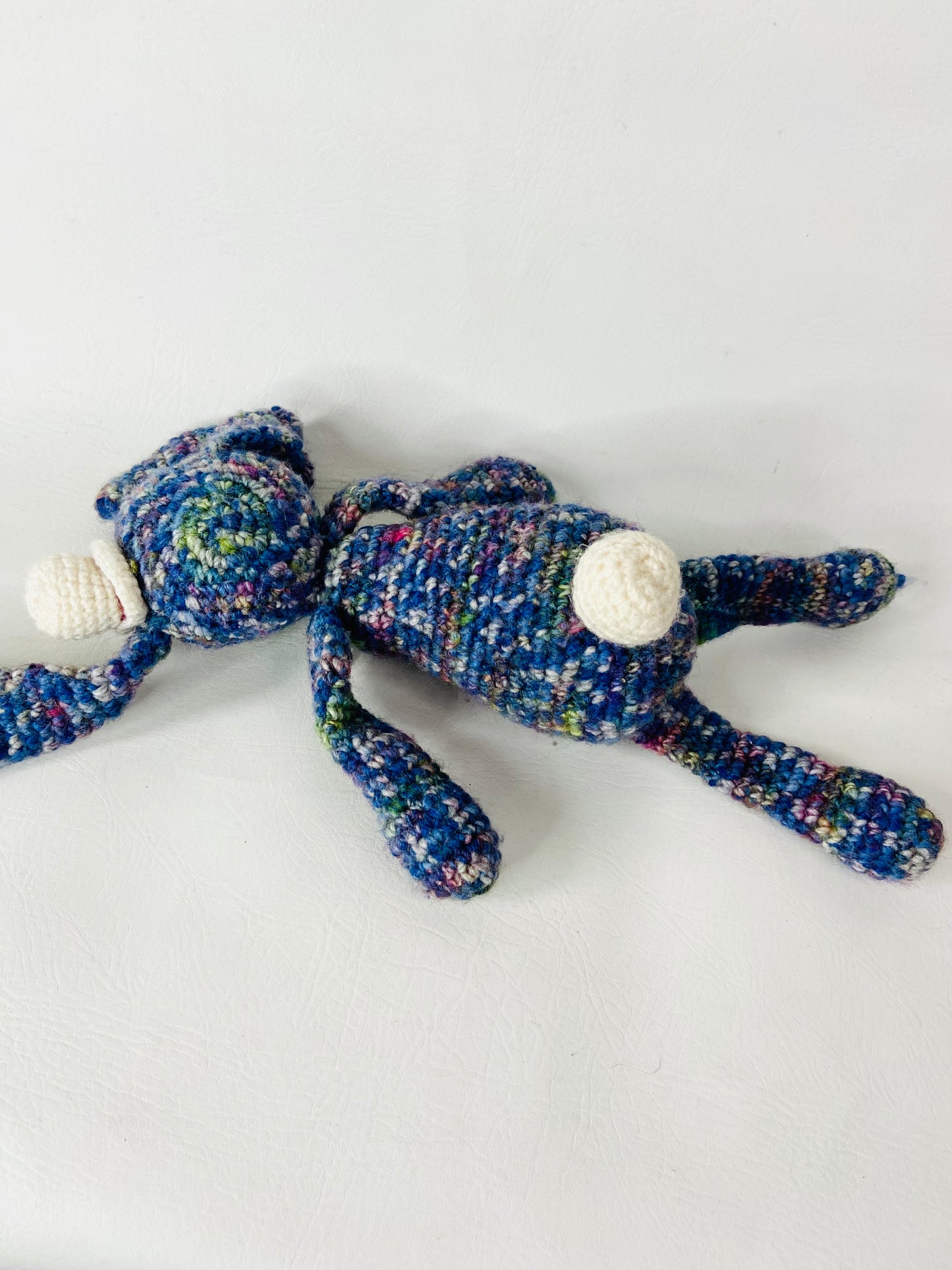 Handmade Knitted Blue 16" Floppy Bunny Rabbit in Cream Hat Crafted