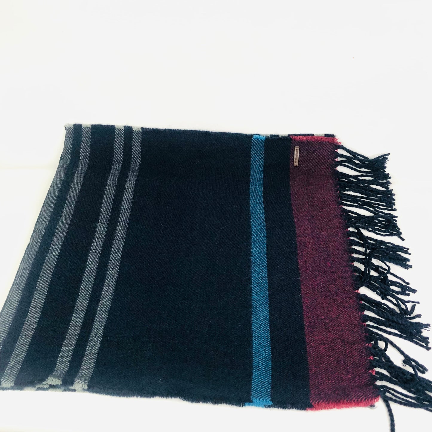 Springfield Navy Blue & Burgundy Warm Knit Winter Scarf Mens/unisex (43 X 178CM)