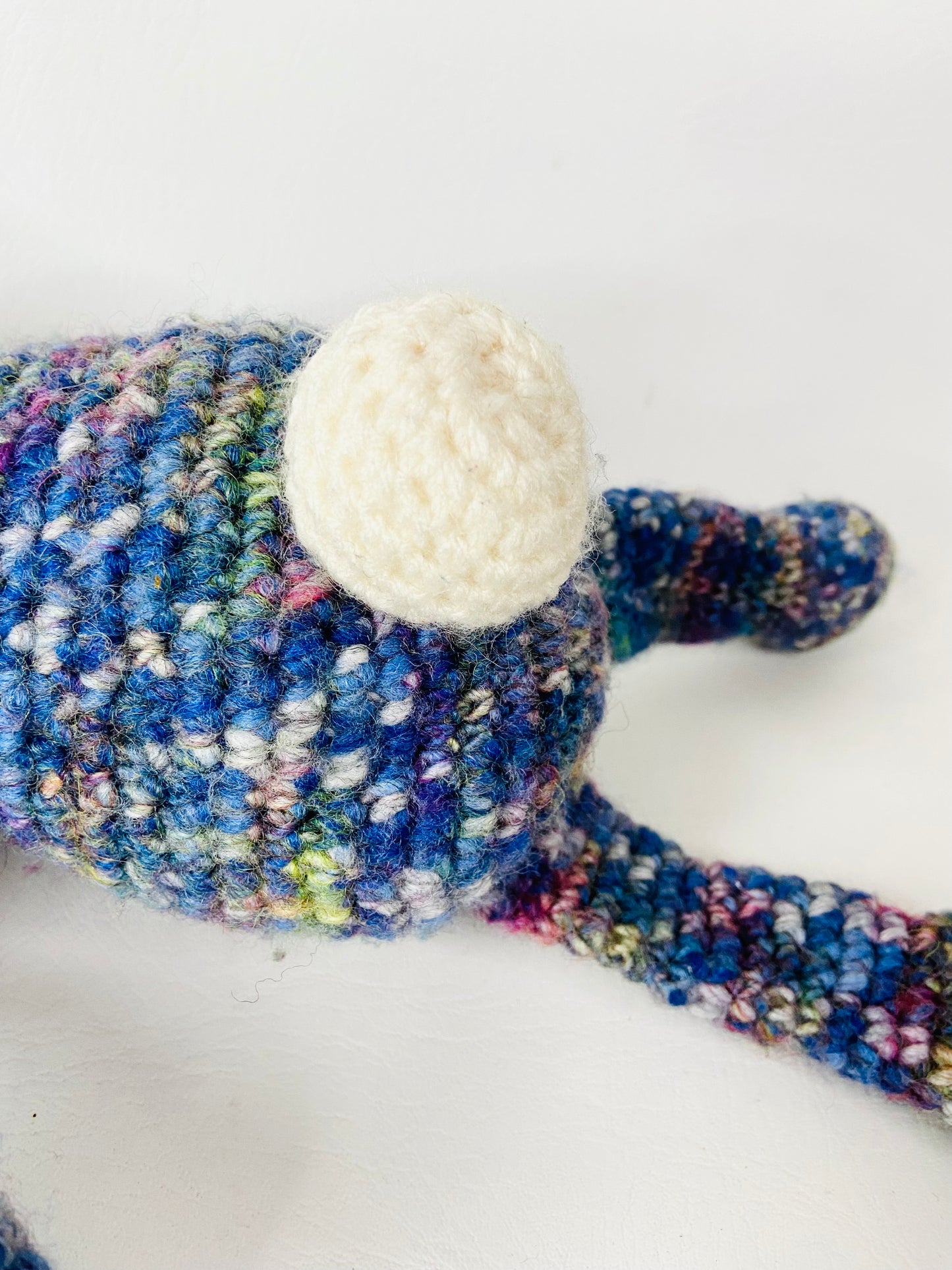 Handmade Knitted Blue 16" Floppy Bunny Rabbit in Cream Hat Crafted